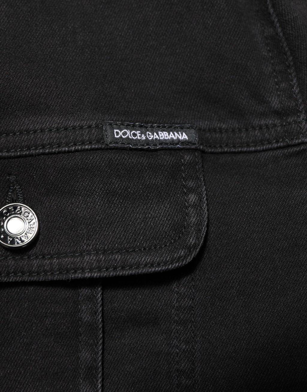 Dolce & Gabbana Black Cotton Denim Stretch Button Up Jacket