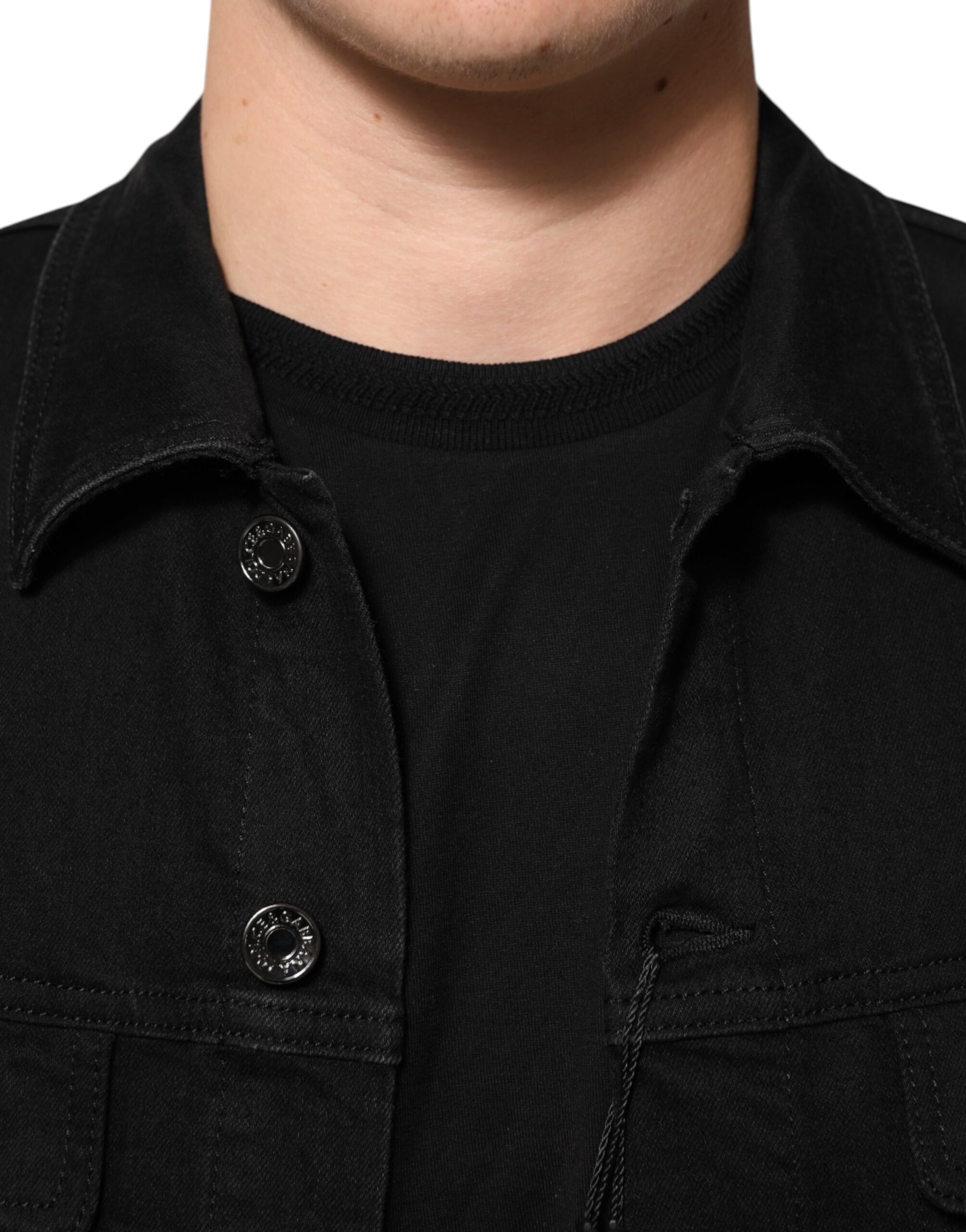 Dolce & Gabbana Black Cotton Denim Stretch Button Up Jacket | Regal Royce
