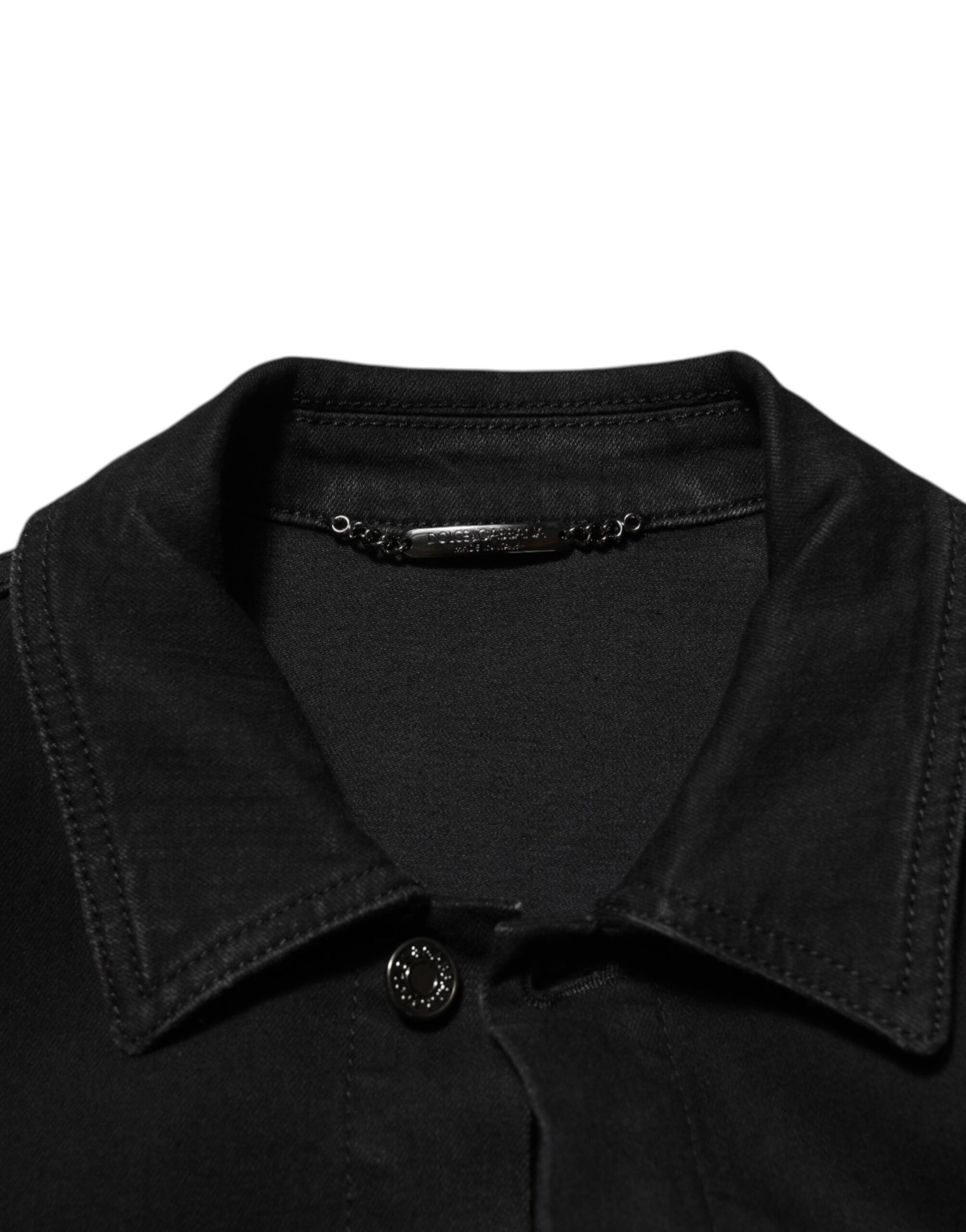 Dolce & Gabbana Black Cotton Denim Stretch Button Up Jacket | Regal Royce