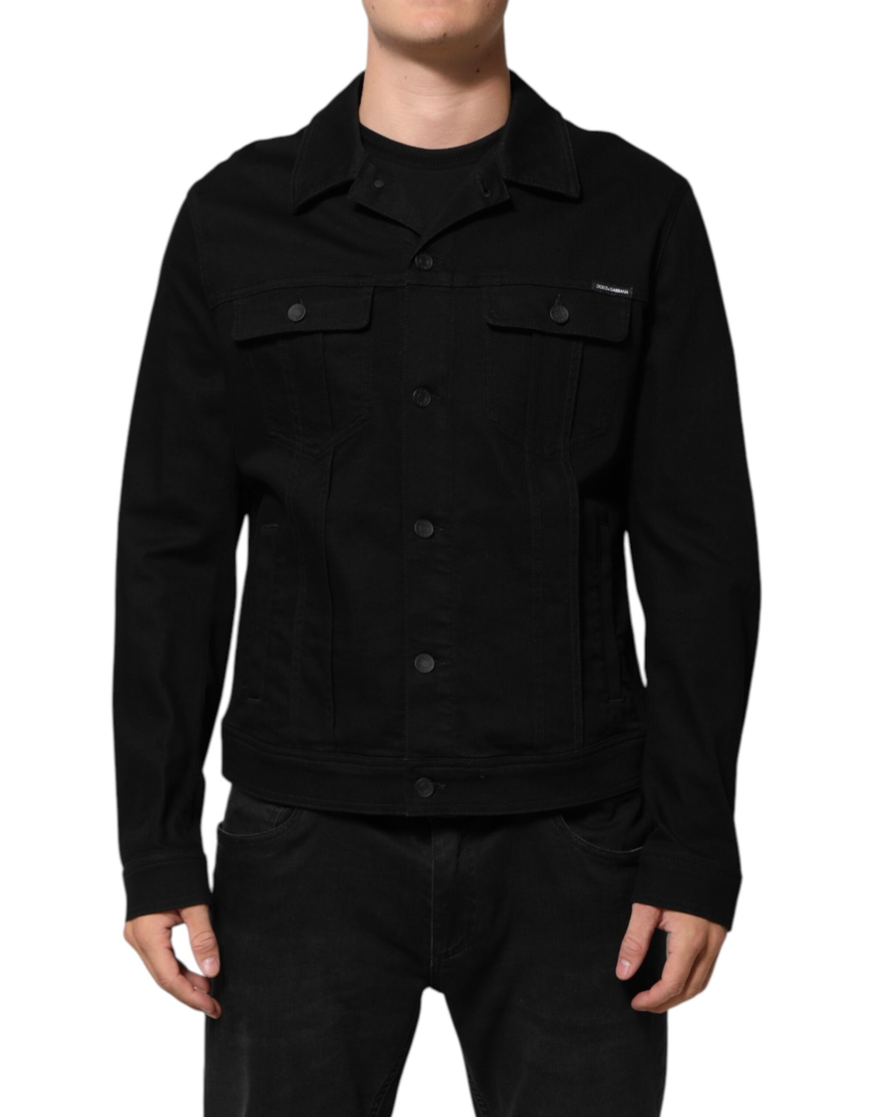 Dolce & Gabbana Black Cotton Denim Stretch Giubbotto Jacket | Regal Royce