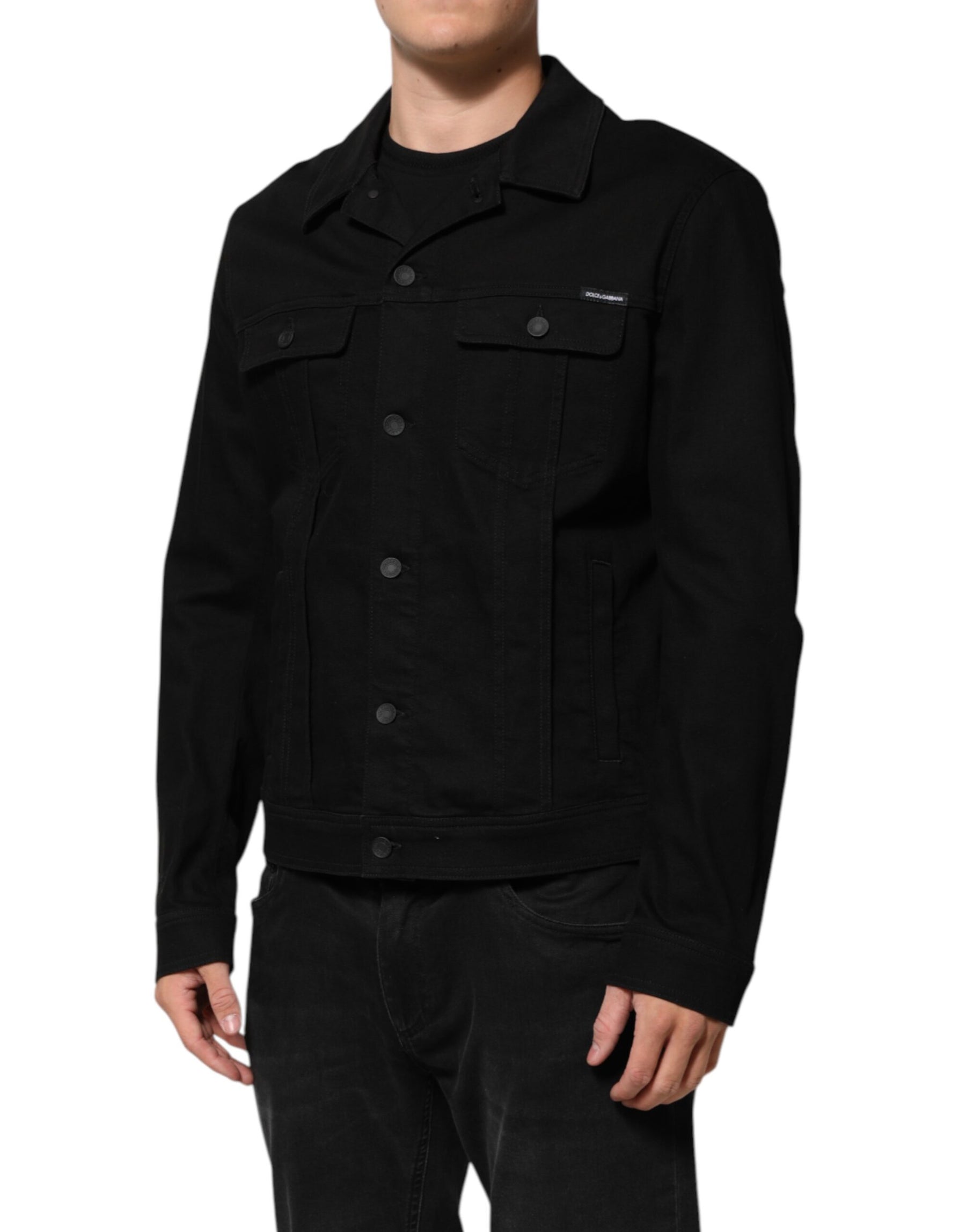 Dolce & Gabbana Black Cotton Denim Stretch Giubbotto Jacket | Regal Royce