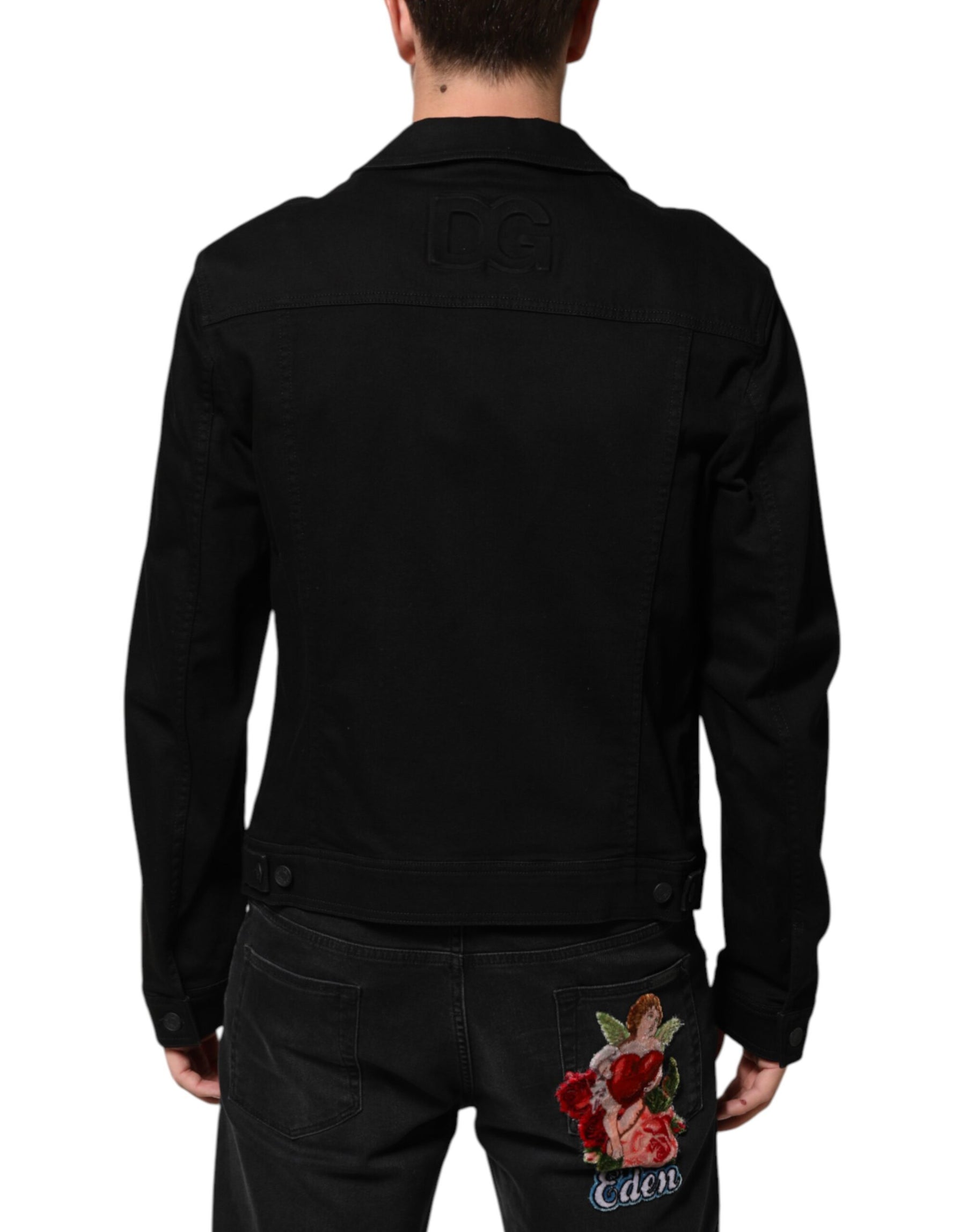 Dolce & Gabbana Black Cotton Denim Stretch Giubbotto Jacket | Regal Royce