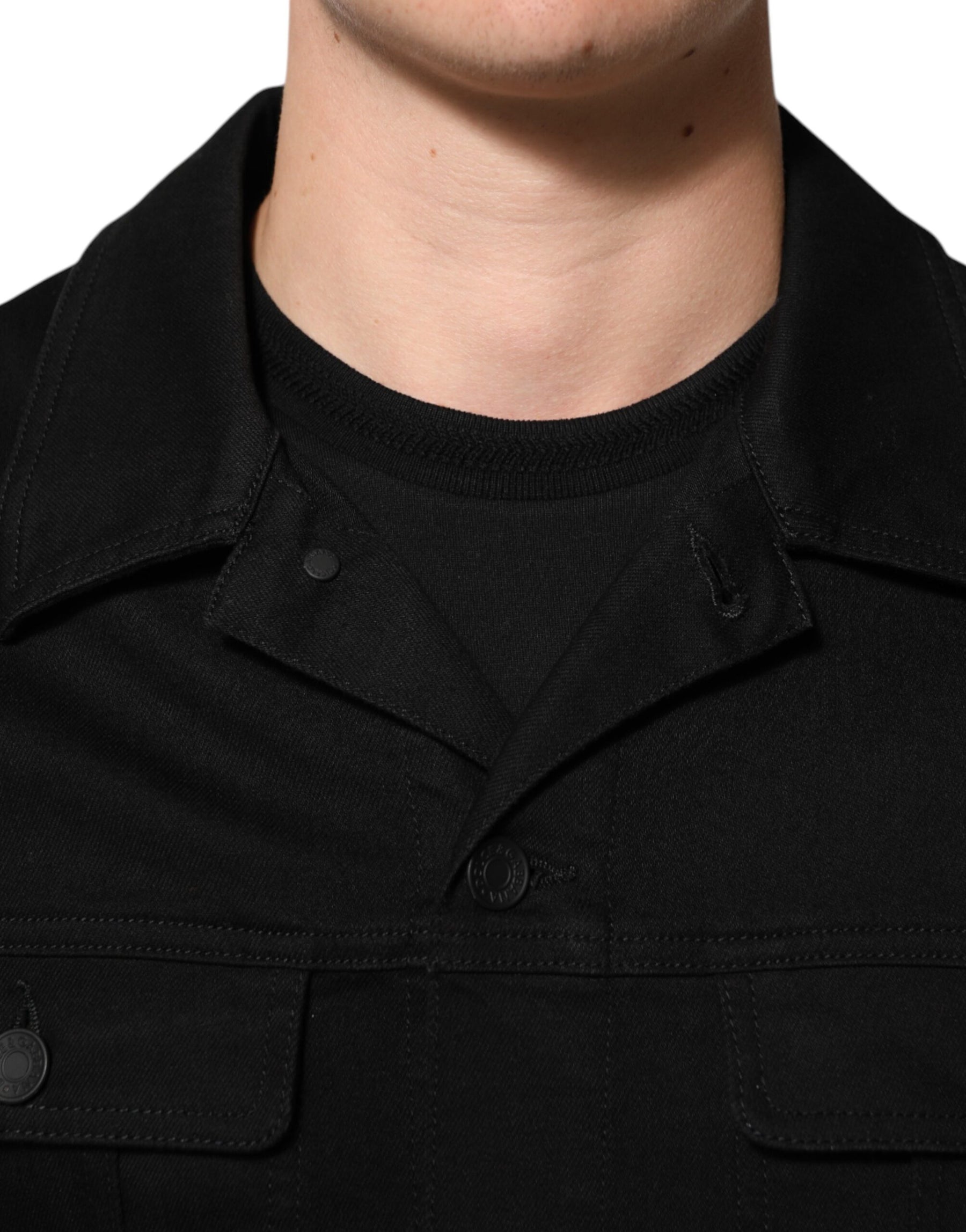 Dolce & Gabbana Black Cotton Denim Stretch Giubbotto Jacket | Regal Royce