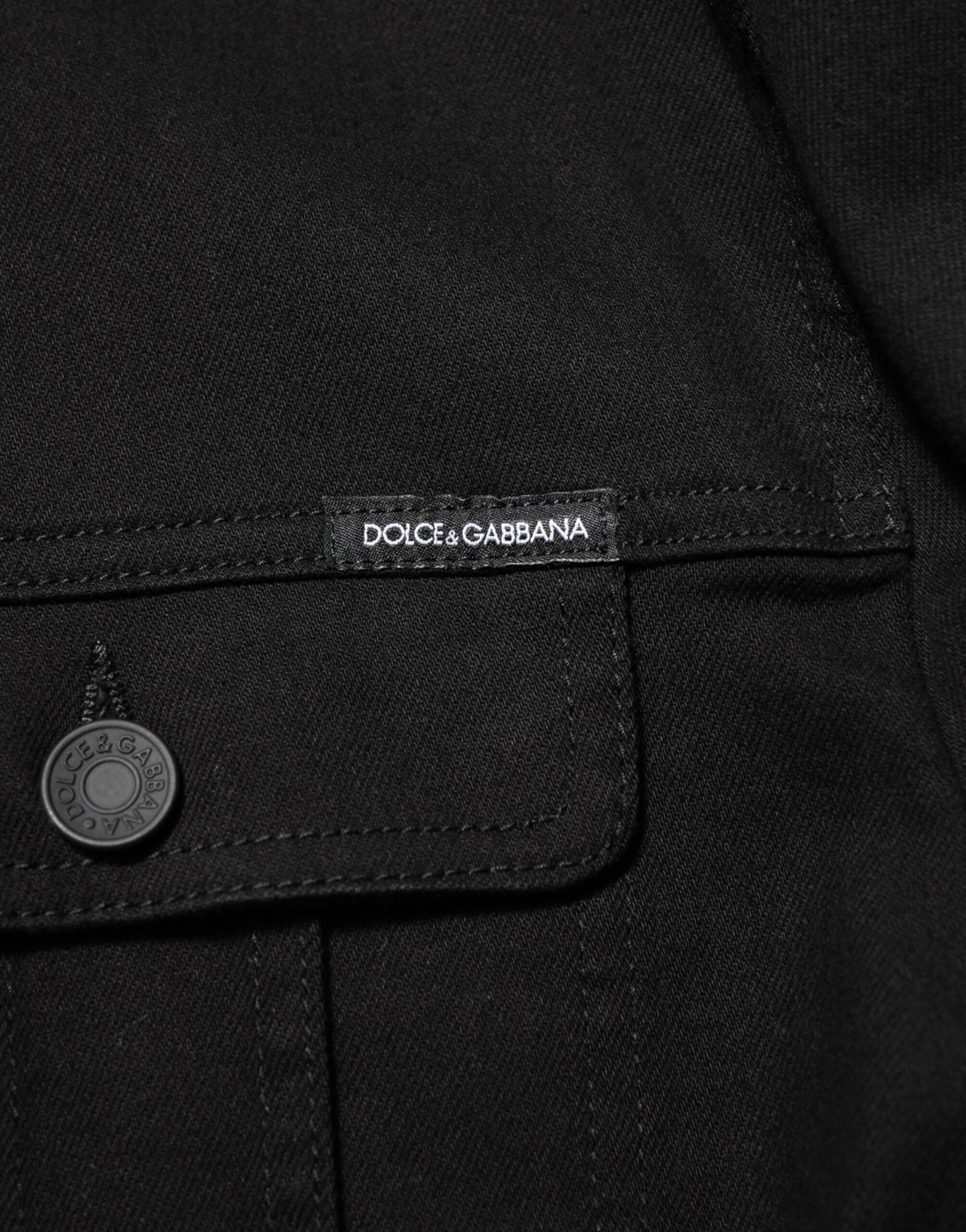 Dolce & Gabbana Black Cotton Denim Stretch Giubbotto Jacket | Regal Royce