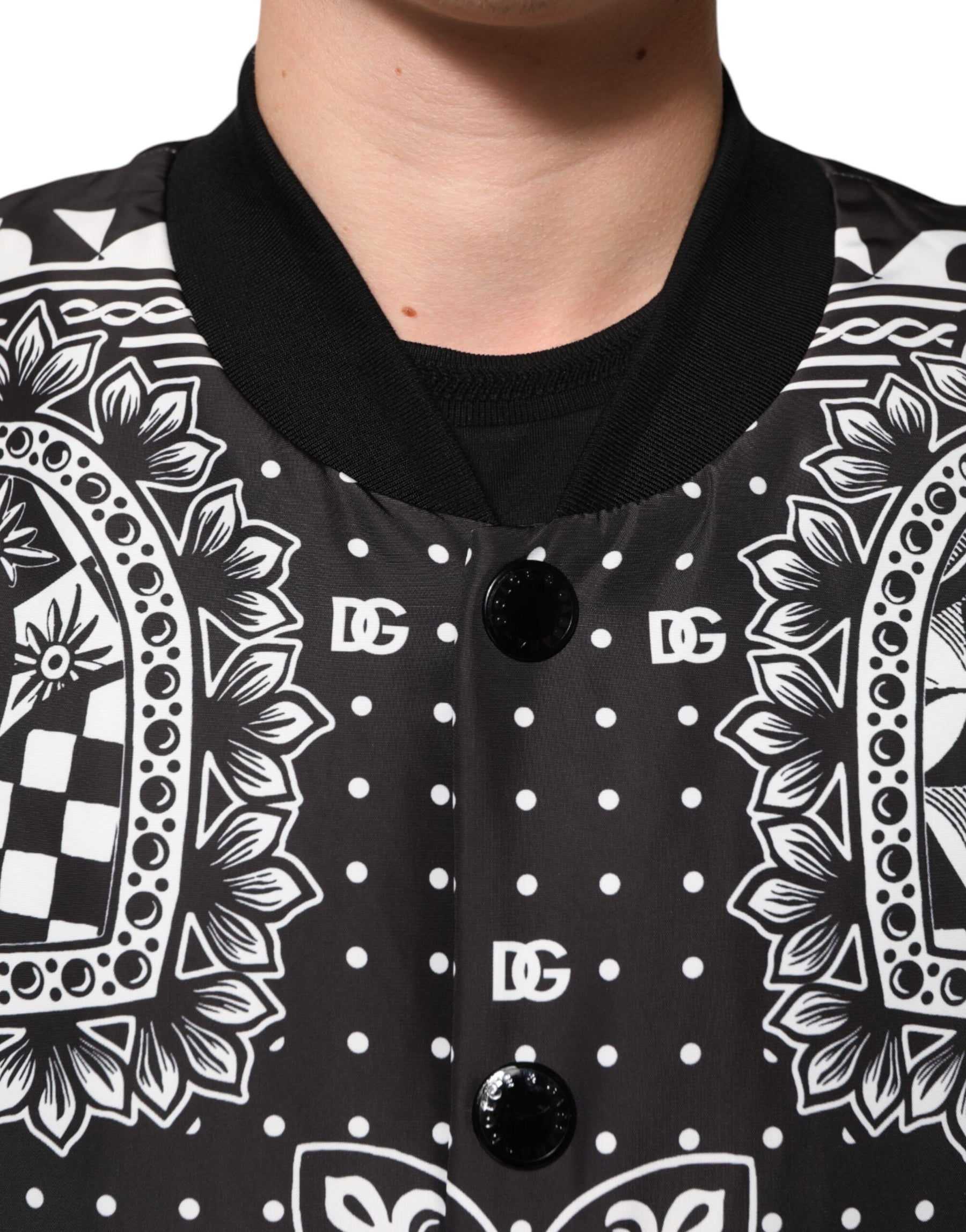 Dolce & Gabbana Black White Bandana Print Bomber Jacket | Regal Royce