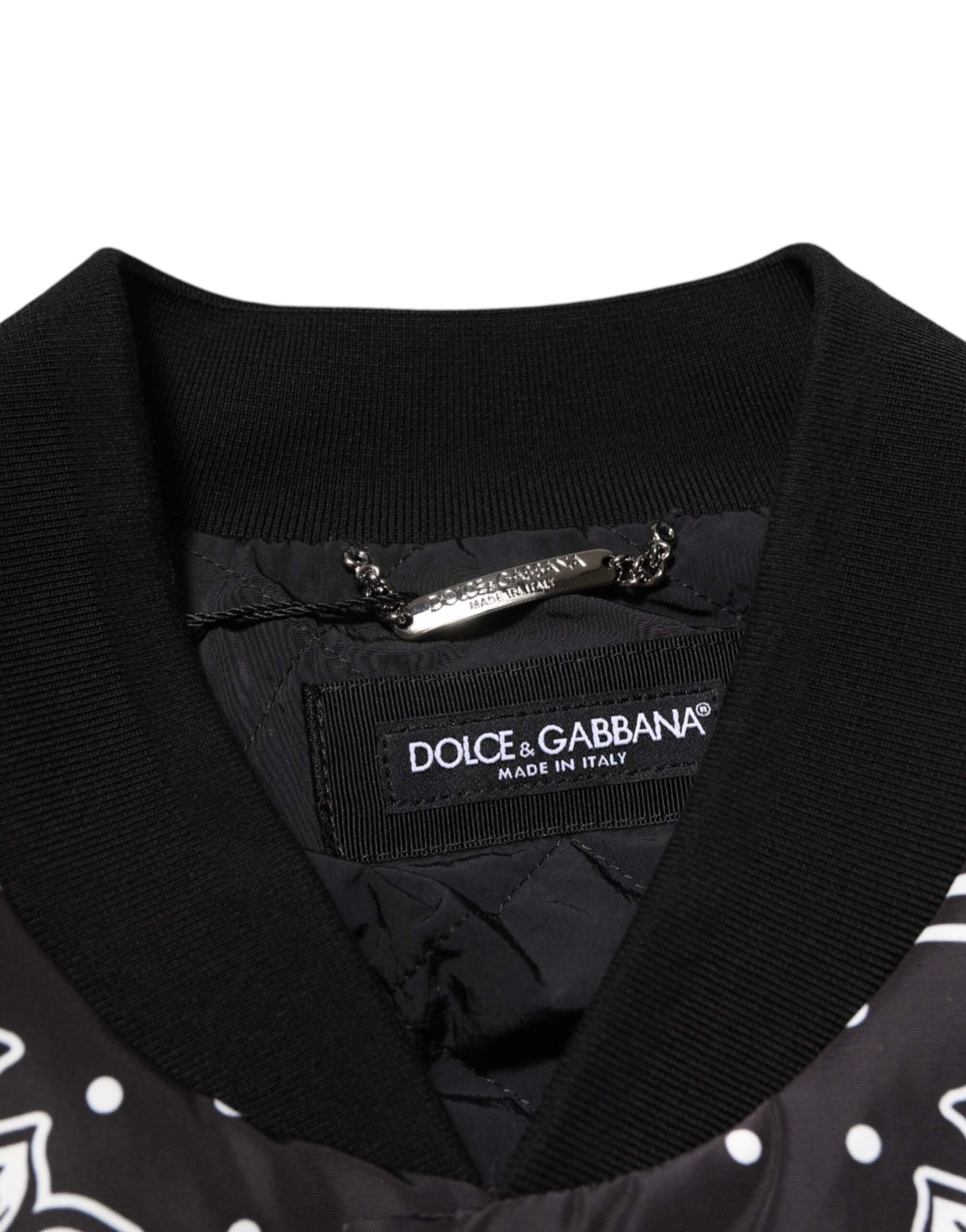 Dolce & Gabbana Black White Bandana Print Bomber Jacket | Regal Royce