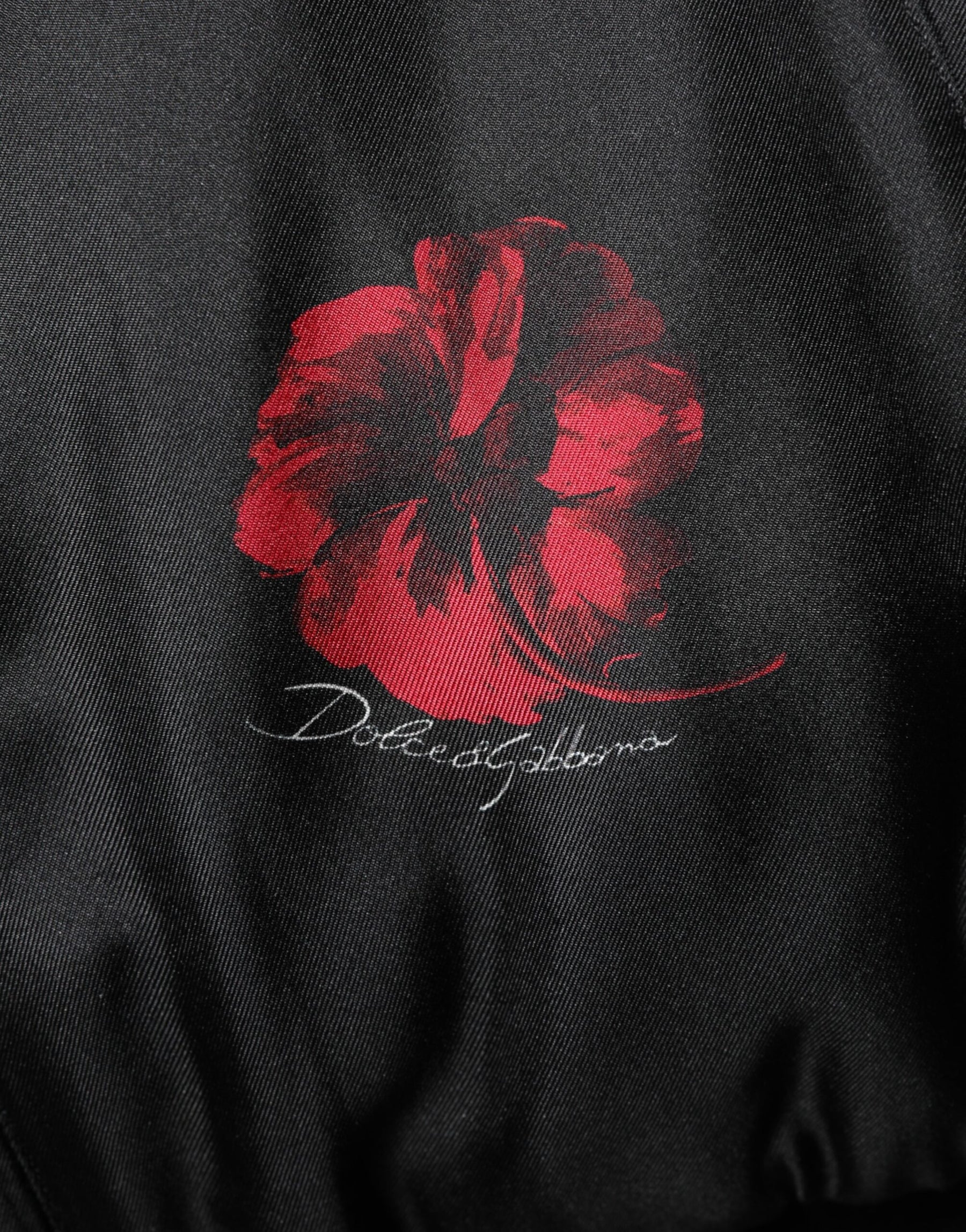 Dolce & Gabbana Black Red Floral Silk Bomber Blouson Jacket | Regal Royce