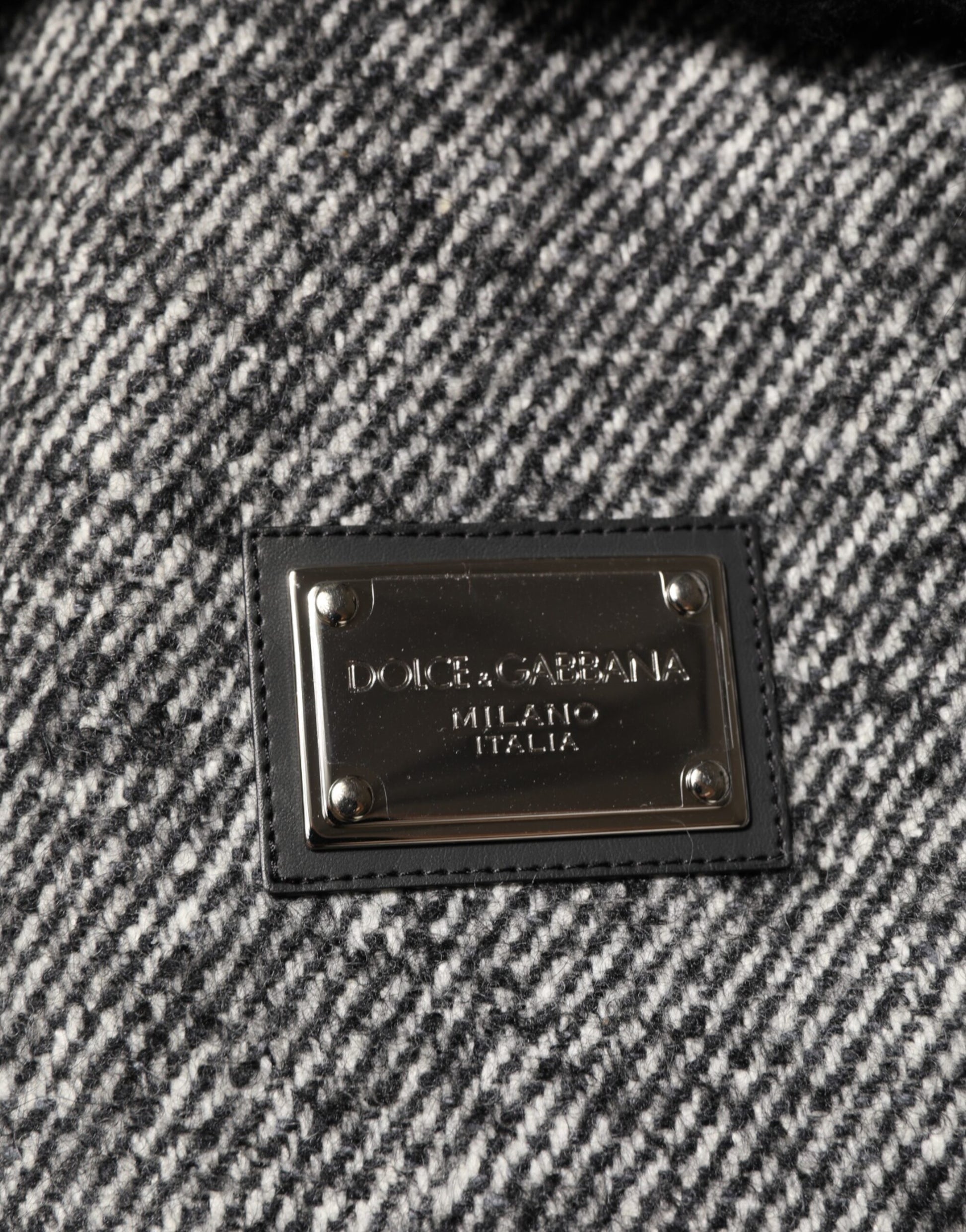 Dolce & Gabbana Gray Wool Herringbone Shearling Collar Bomber Jacket