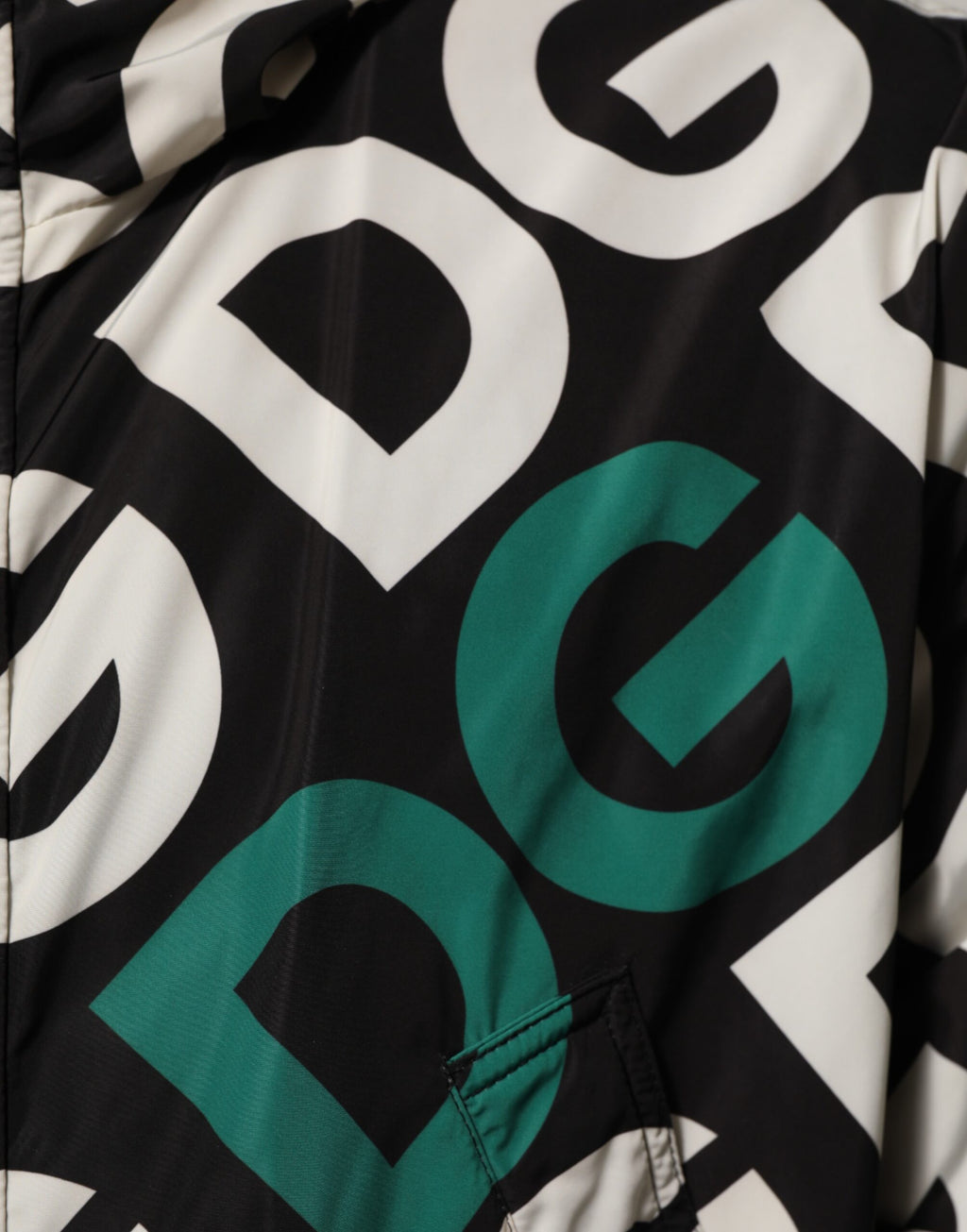 Dolce & Gabbana Black White Logo Print Hooded Coat Men Jacket