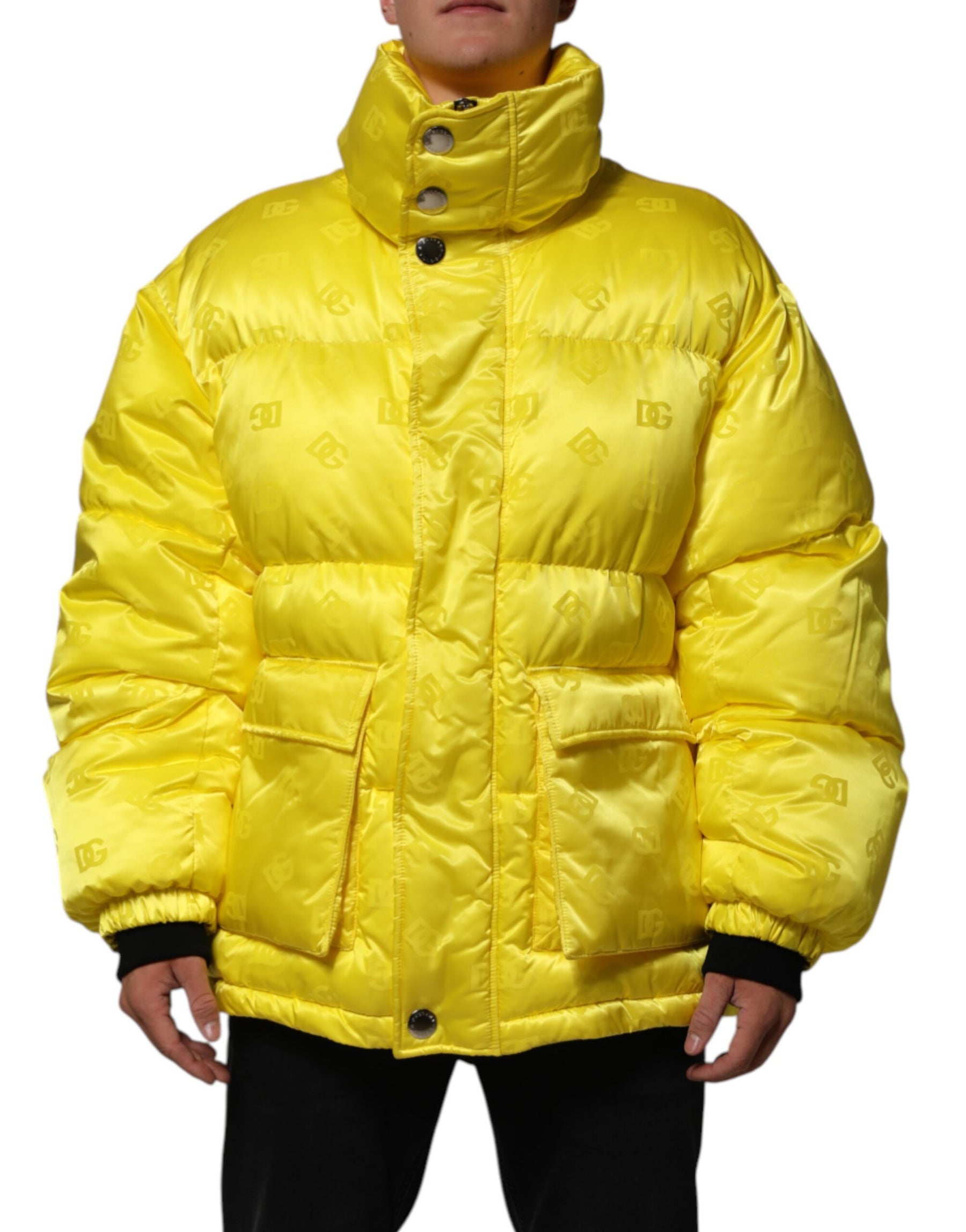 Dolce & Gabbana Yellow Nylon Logo Puffer Bomber Men Jacket | Regal Royce