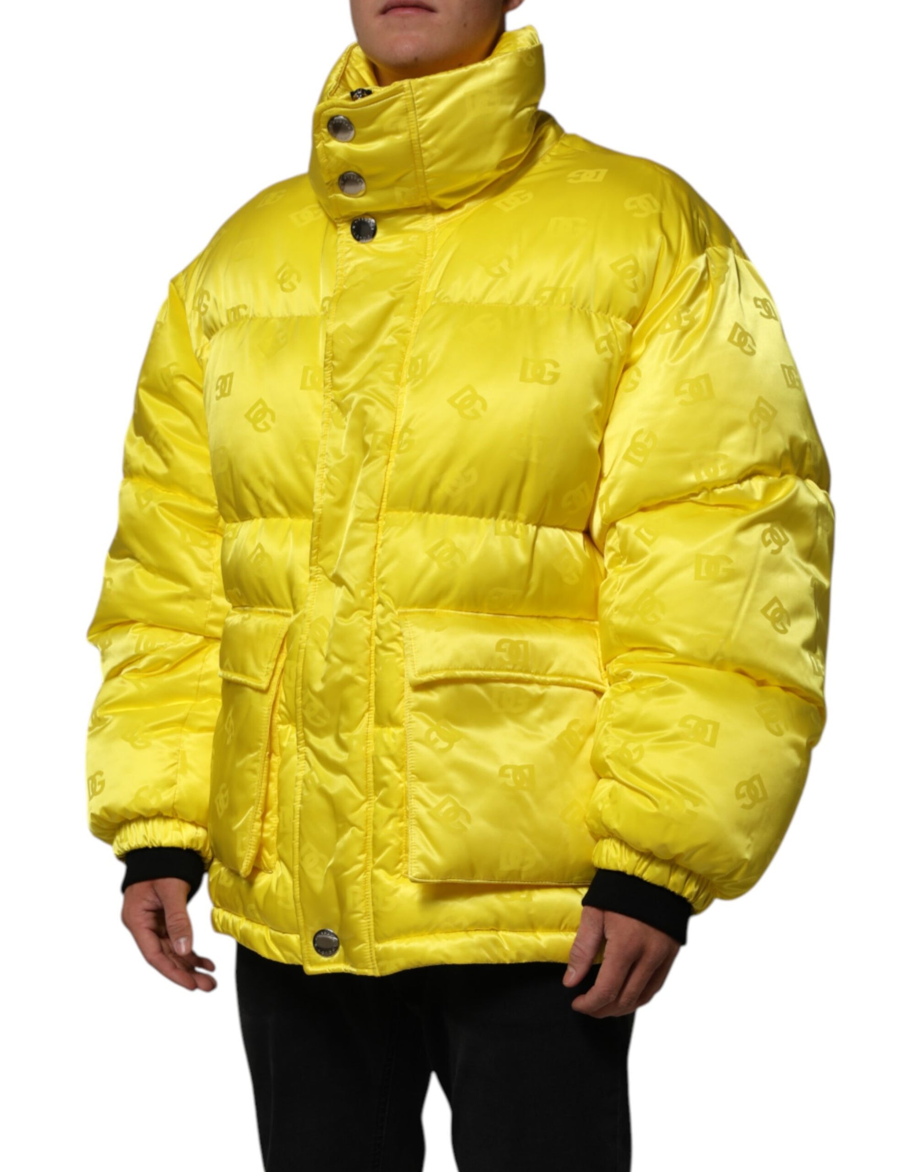 Dolce & Gabbana Yellow Nylon Logo Puffer Bomber Men Jacket | Regal Royce