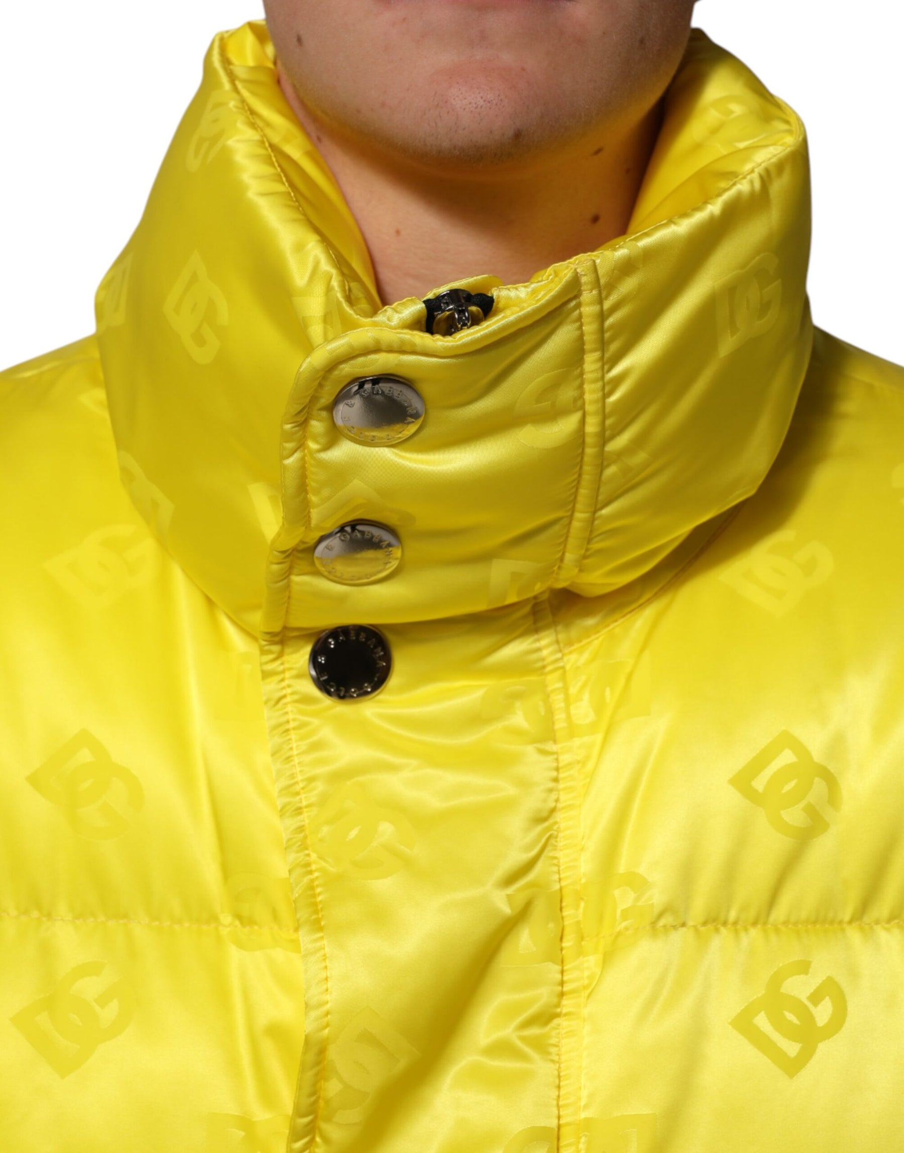 Dolce & Gabbana Yellow Nylon Logo Puffer Bomber Men Jacket | Regal Royce