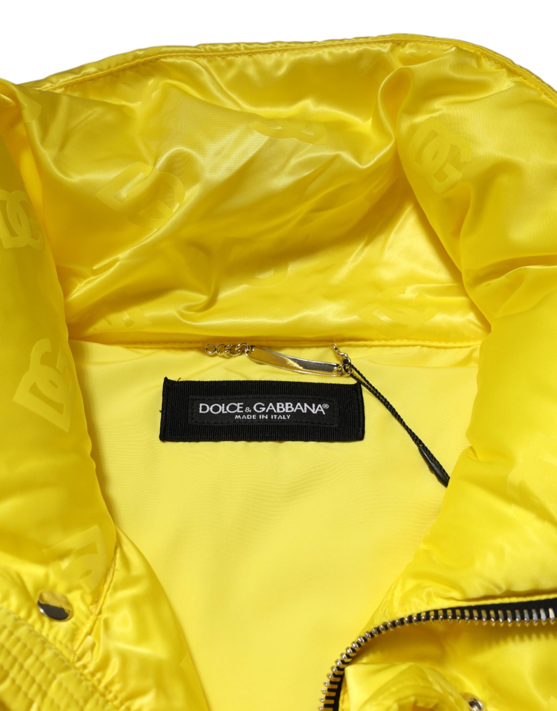 Dolce & Gabbana Yellow Nylon Logo Puffer Bomber Men Jacket | Regal Royce