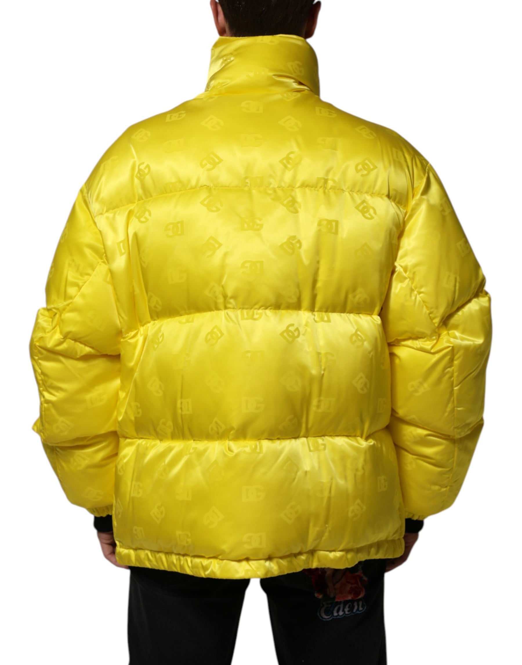 Dolce & Gabbana Yellow Nylon Logo Puffer Bomber Men Jacket | Regal Royce
