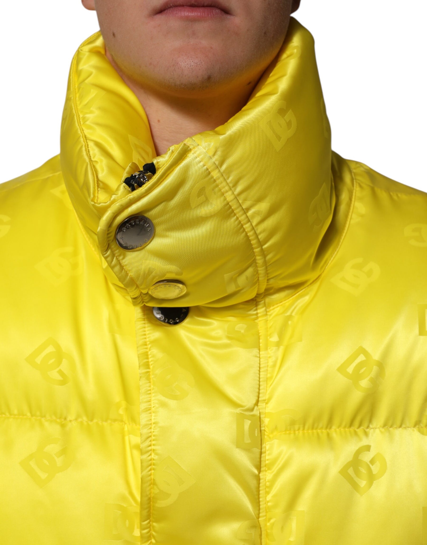 Dolce & Gabbana Yellow Nylon Logo Puffer Bomber Men Jacket | Regal Royce