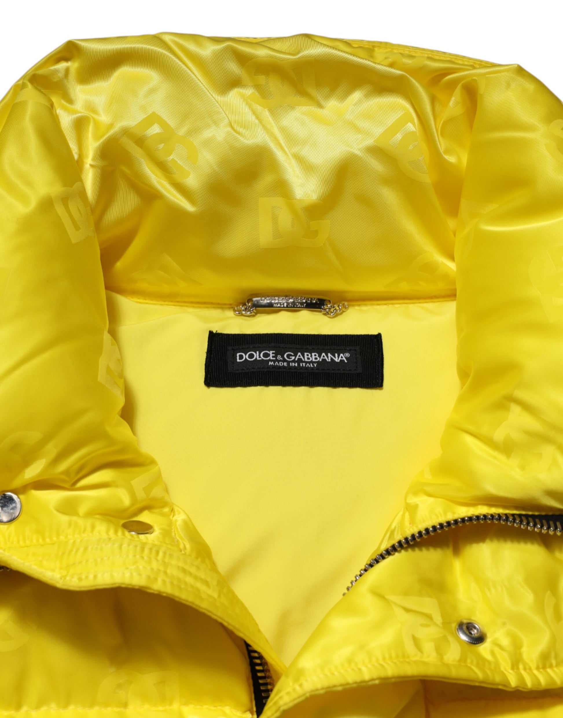 Dolce & Gabbana Yellow Nylon Logo Puffer Bomber Men Jacket