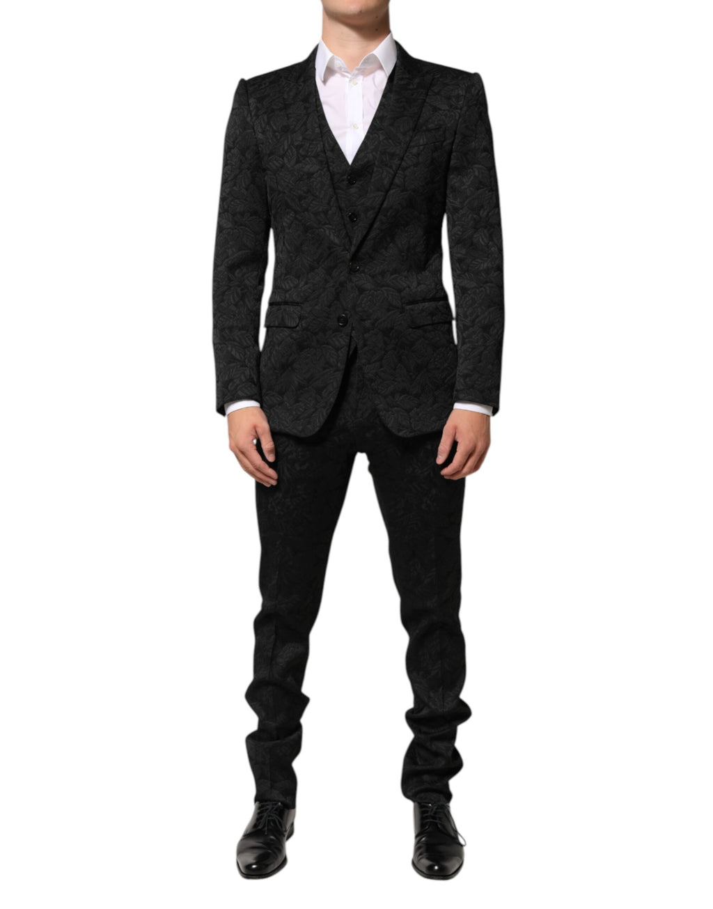 Dolce & Gabbana Black 3 Piece Brocade Jacquard Suit MARTINI