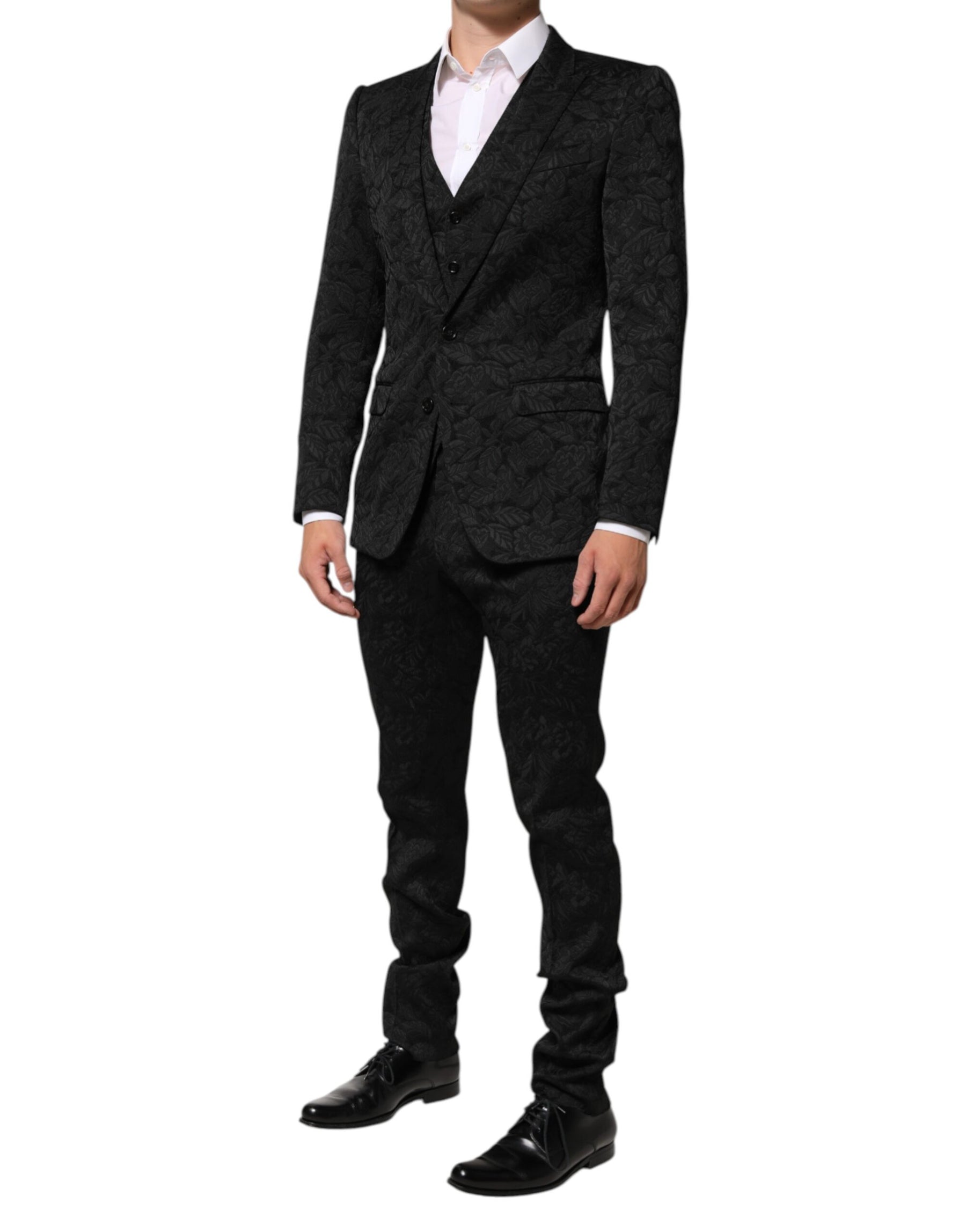 Dolce & Gabbana Black 3 Piece Brocade Jacquard Suit MARTINI | Regal Royce