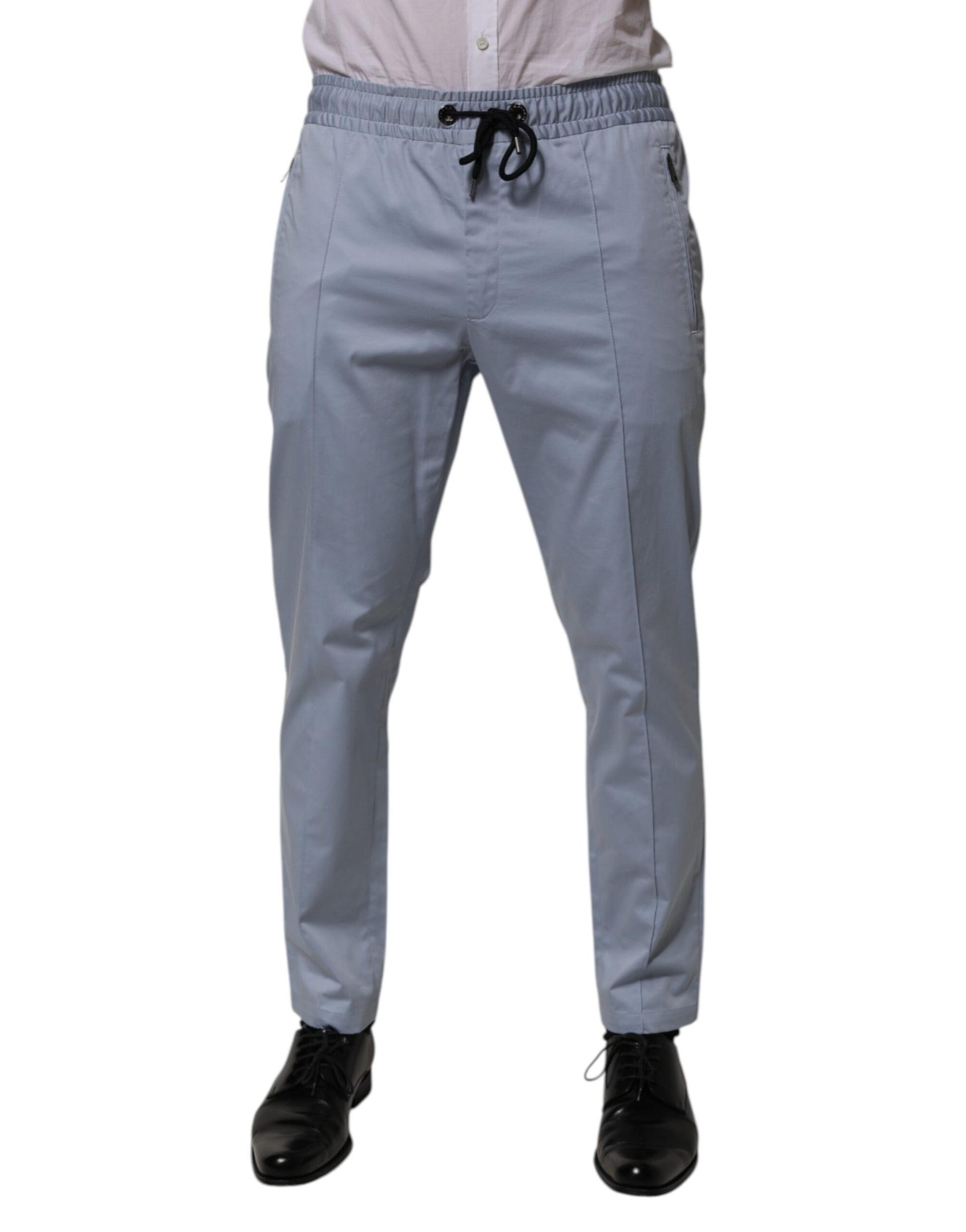 Dolce & Gabbana Light Blue Cotton Drawstring Elastic Waist Men Pants