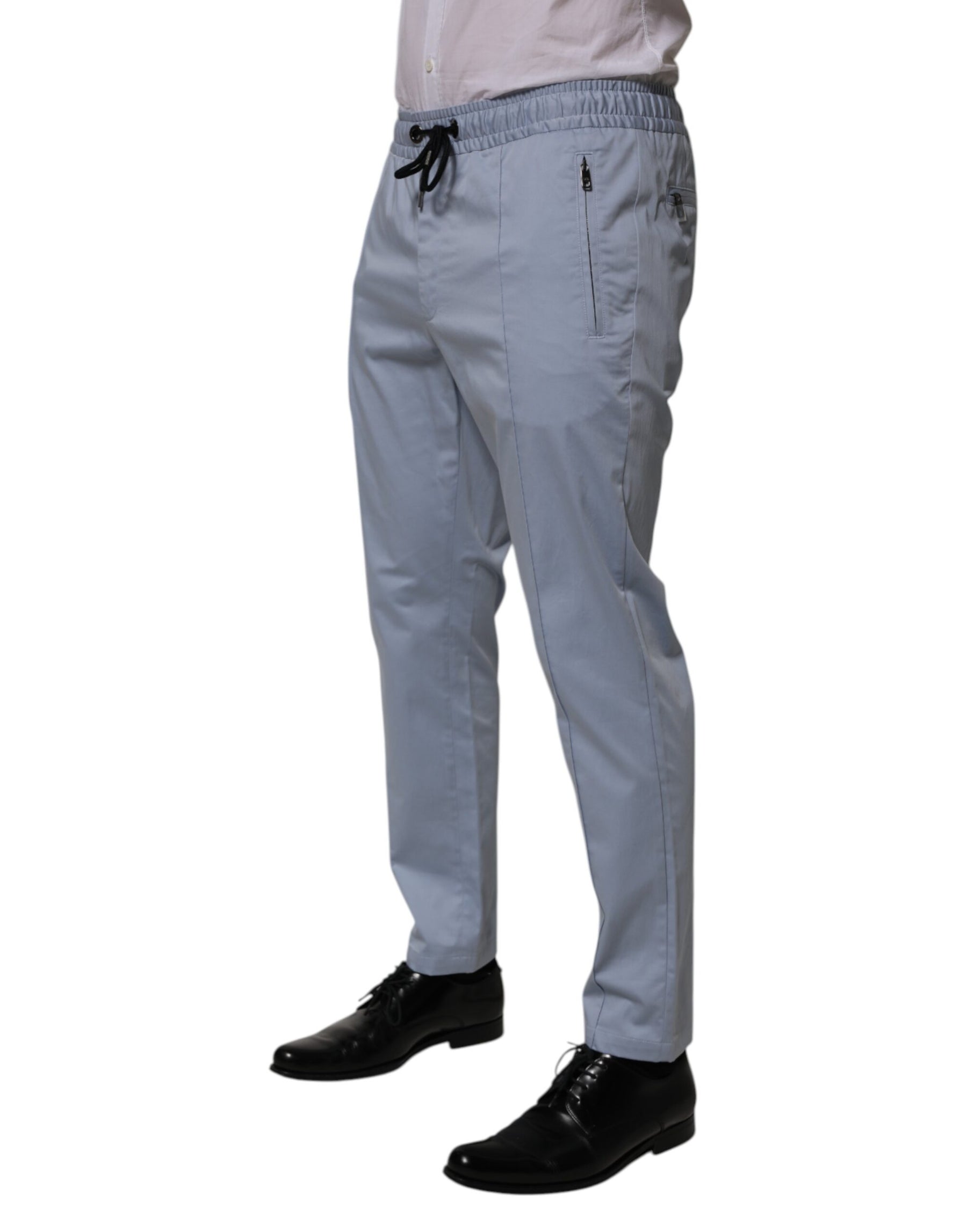 Dolce & Gabbana Light Blue Cotton Drawstring Elastic Waist Men Pants | Regal Royce