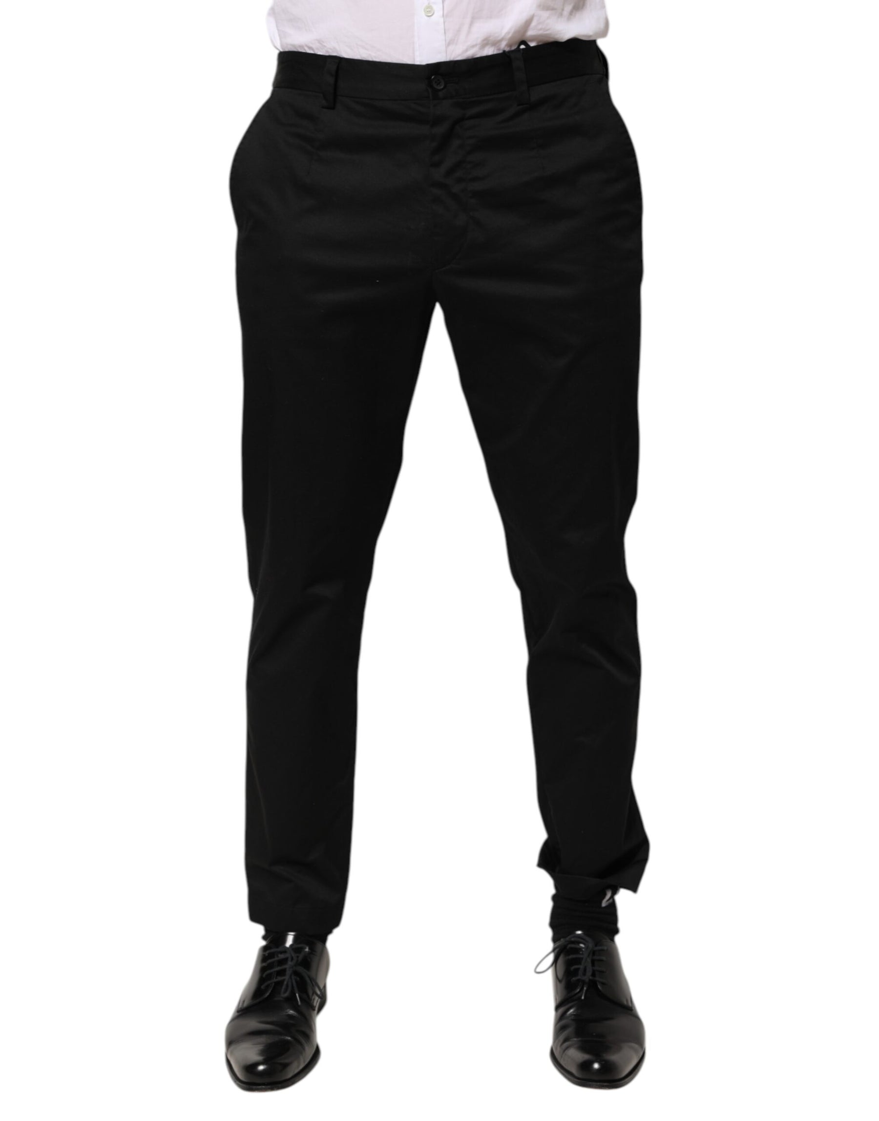 Dolce & Gabbana Black Cotton Tapered Men Formal Trousers Pants | Regal Royce