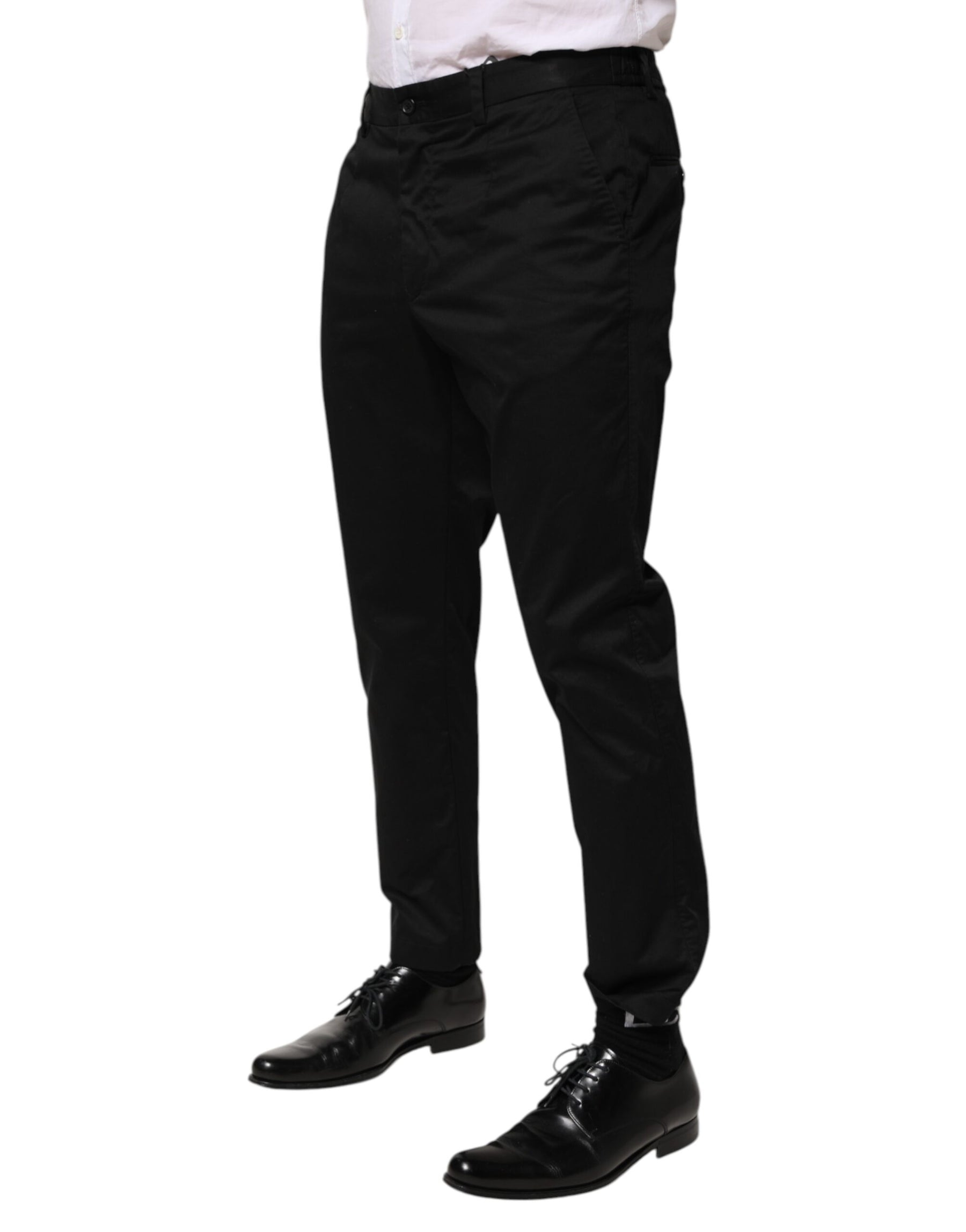 Dolce & Gabbana Black Cotton Tapered Men Formal Trousers Pants | Regal Royce
