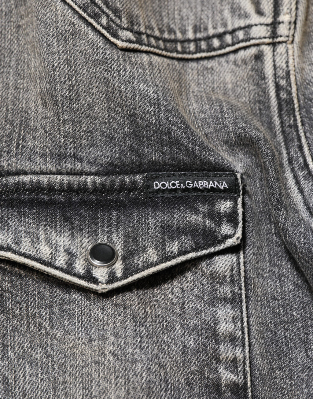 Dolce & Gabbana Black Washed Cotton Snap Long Sleeve Casual Shirt