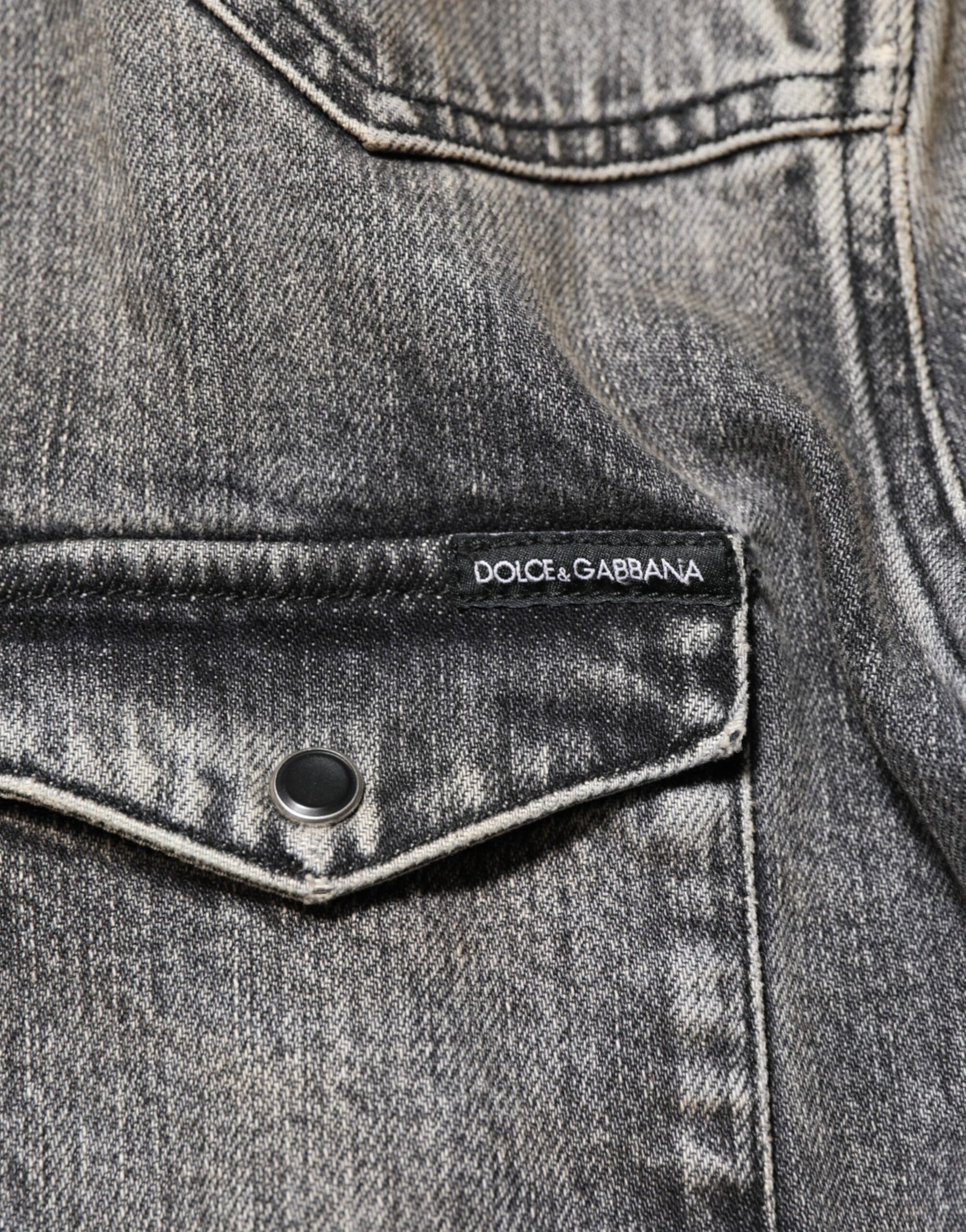 Dolce & Gabbana Black Washed Cotton Snap Long Sleeve Casual Shirt | Regal Royce