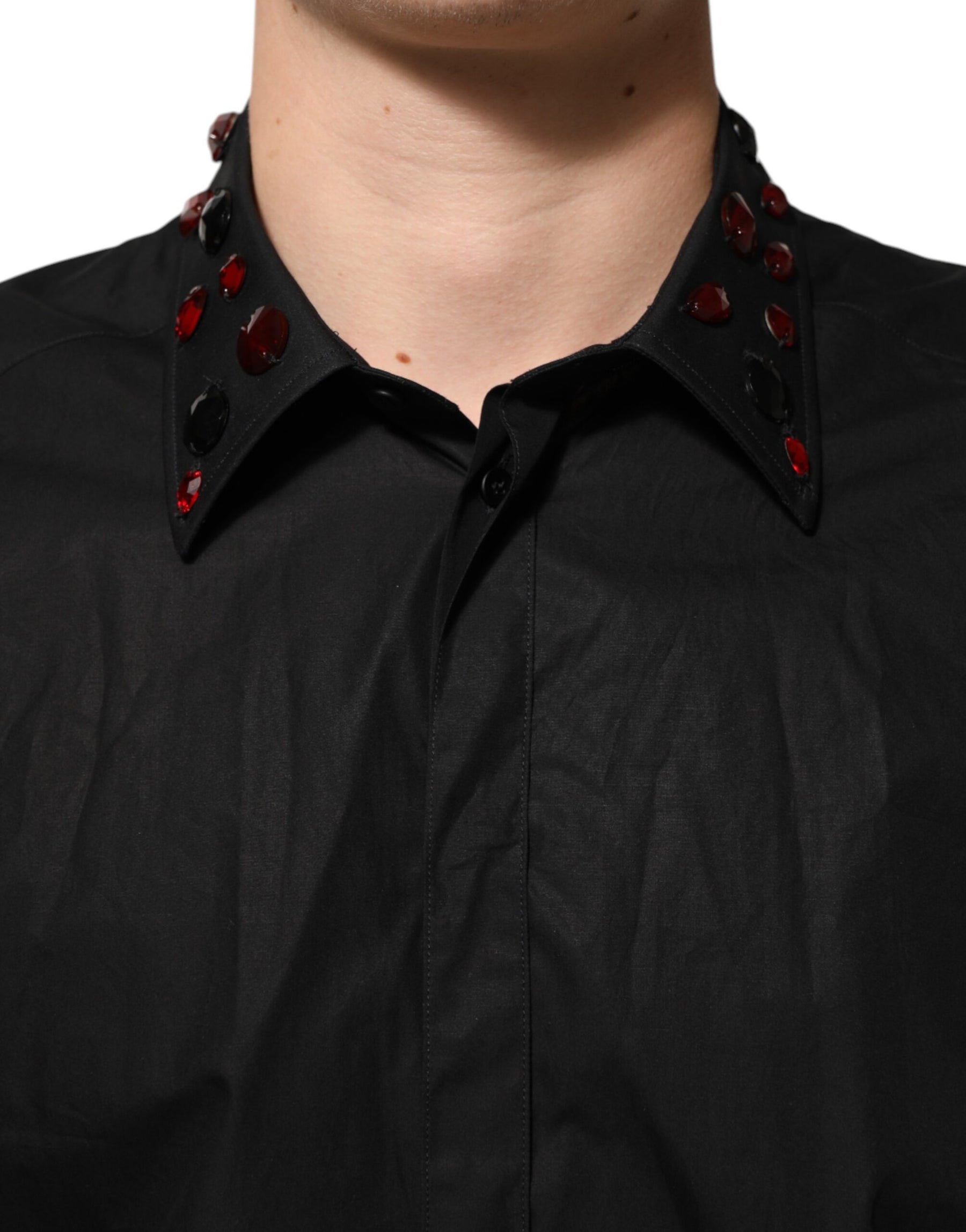 Dolce & Gabbana Black Cotton Embellished Collar Men’s Shirt | Regal Royce