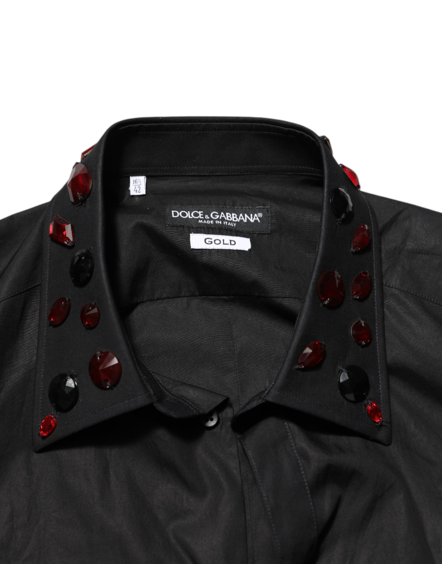 Dolce & Gabbana Black Cotton Embellished Collar Men’s Shirt | Regal Royce