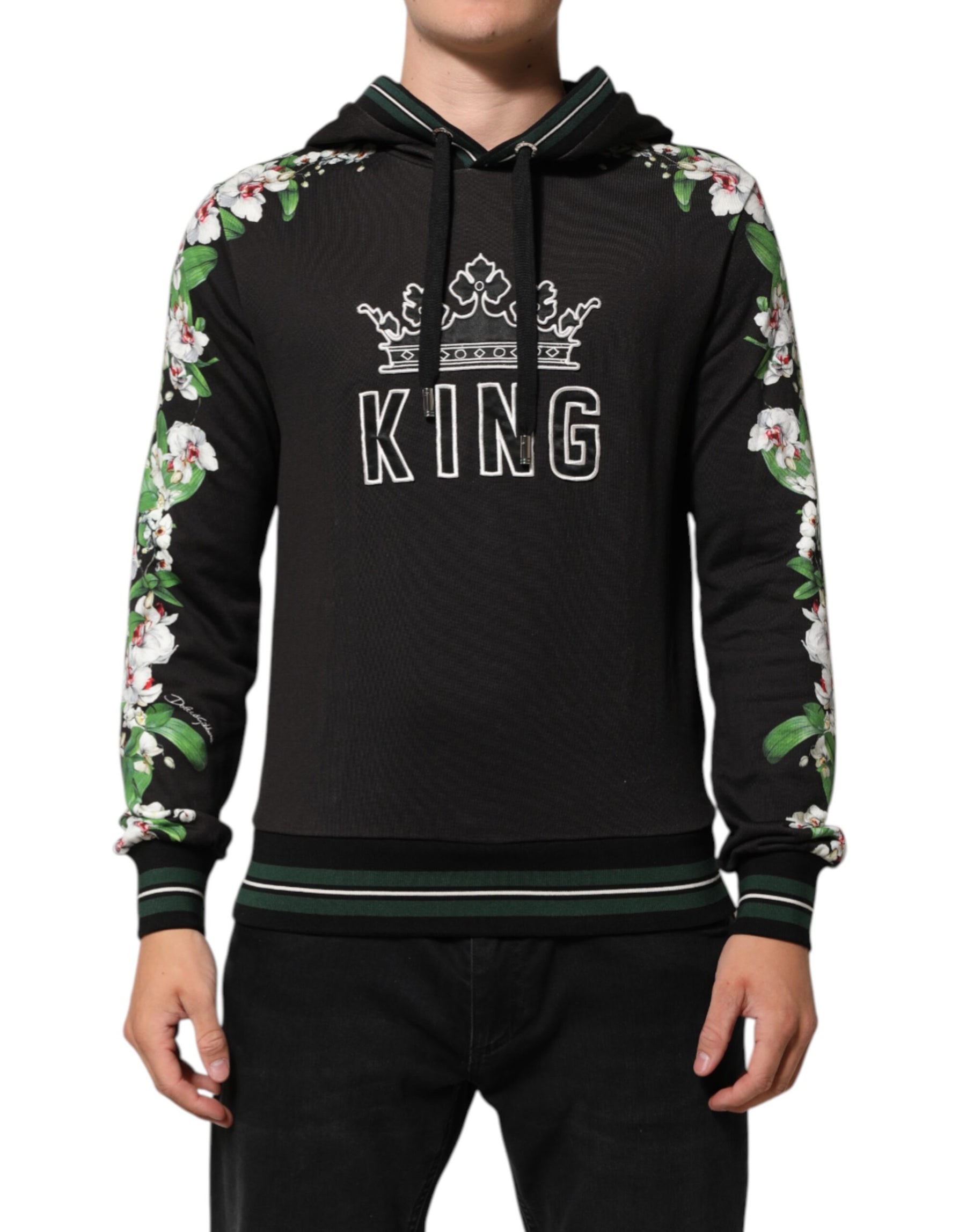 Dolce & Gabbana KING Black Orchid Floral Crown Logo Hoodie Sweater | Regal Royce