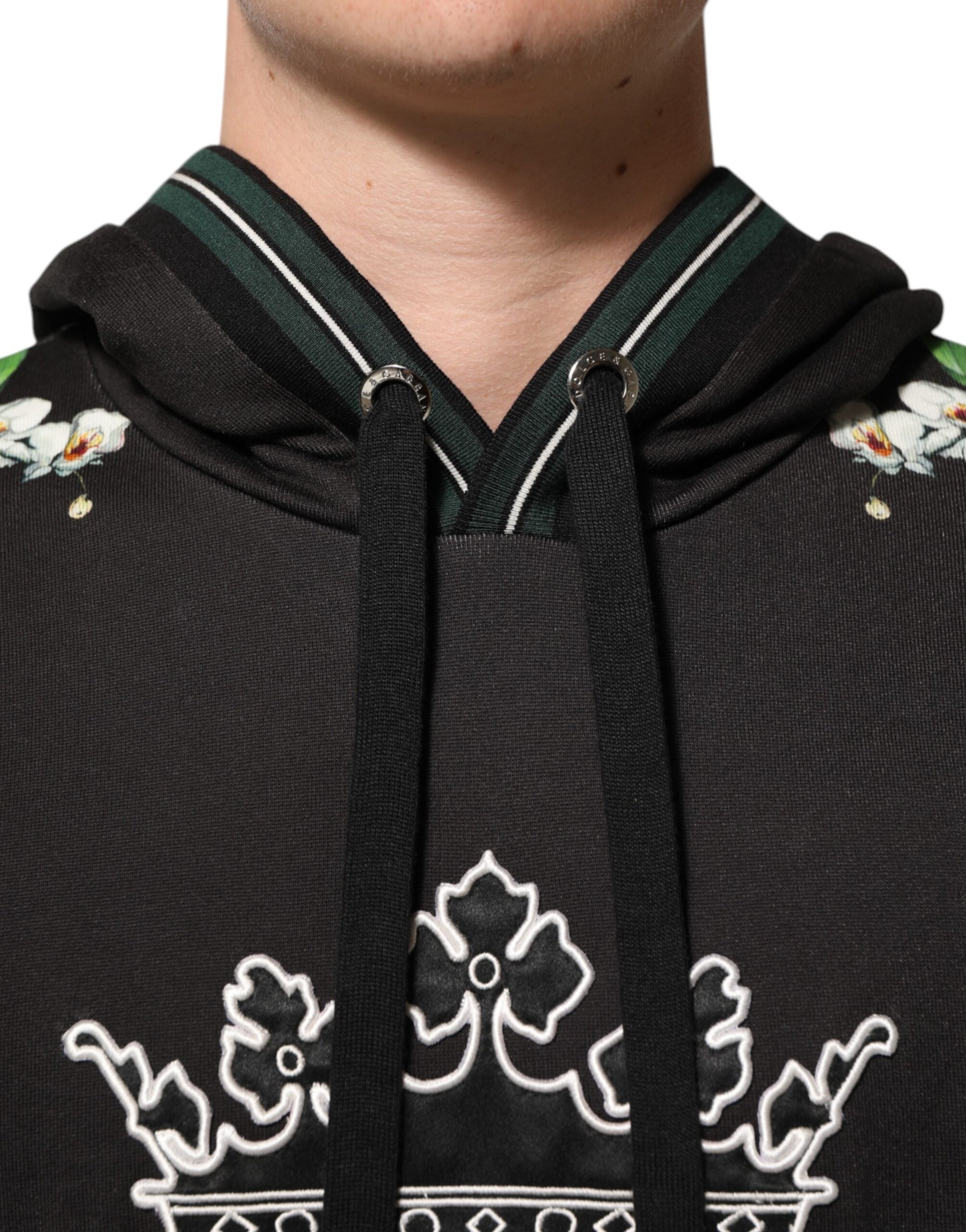 Dolce & Gabbana KING Black Orchid Floral Crown Logo Hoodie Sweater | Regal Royce