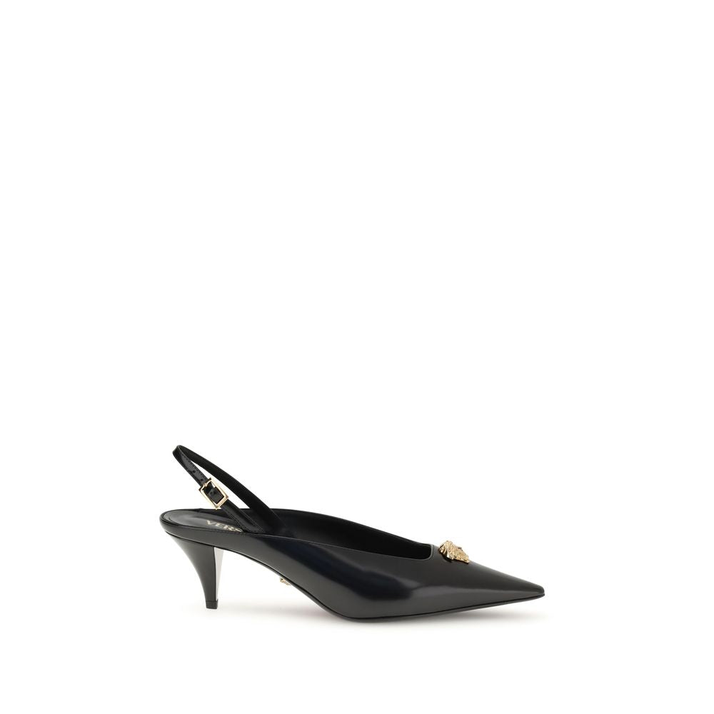 Versace Black Leather Mid Heel Pumps | Regal Royce