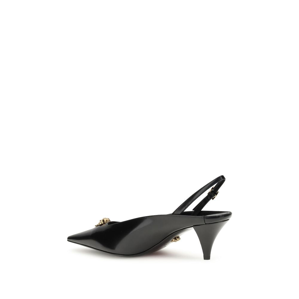 Versace Black Leather Mid Heel Pumps | Regal Royce