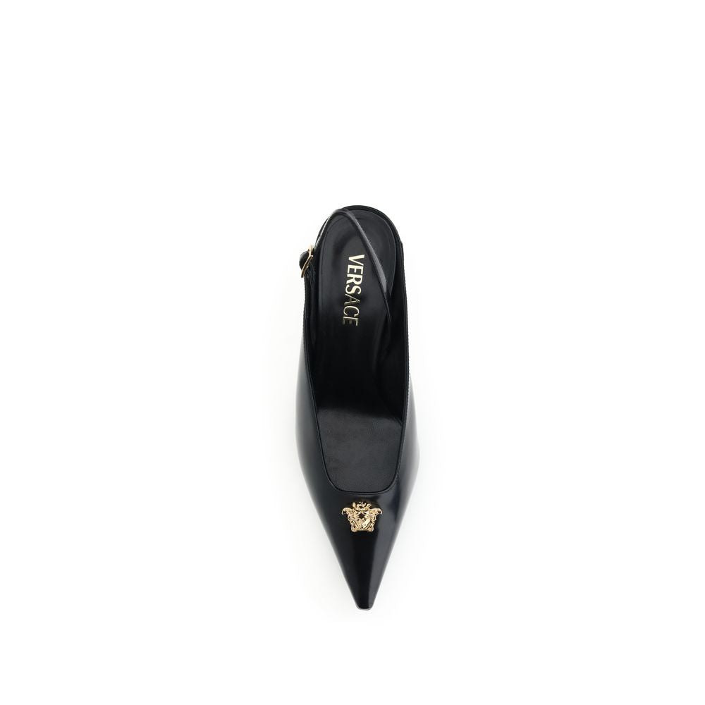 Versace Black Leather Mid Heel Pumps | Regal Royce