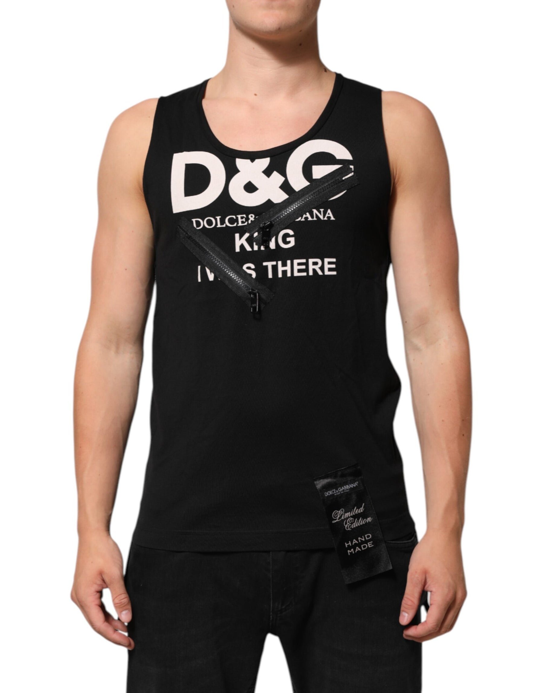 Dolce & Gabbana Black Cotton Sleeveless Tank Top DG Logo Men T-shirt | Regal Royce