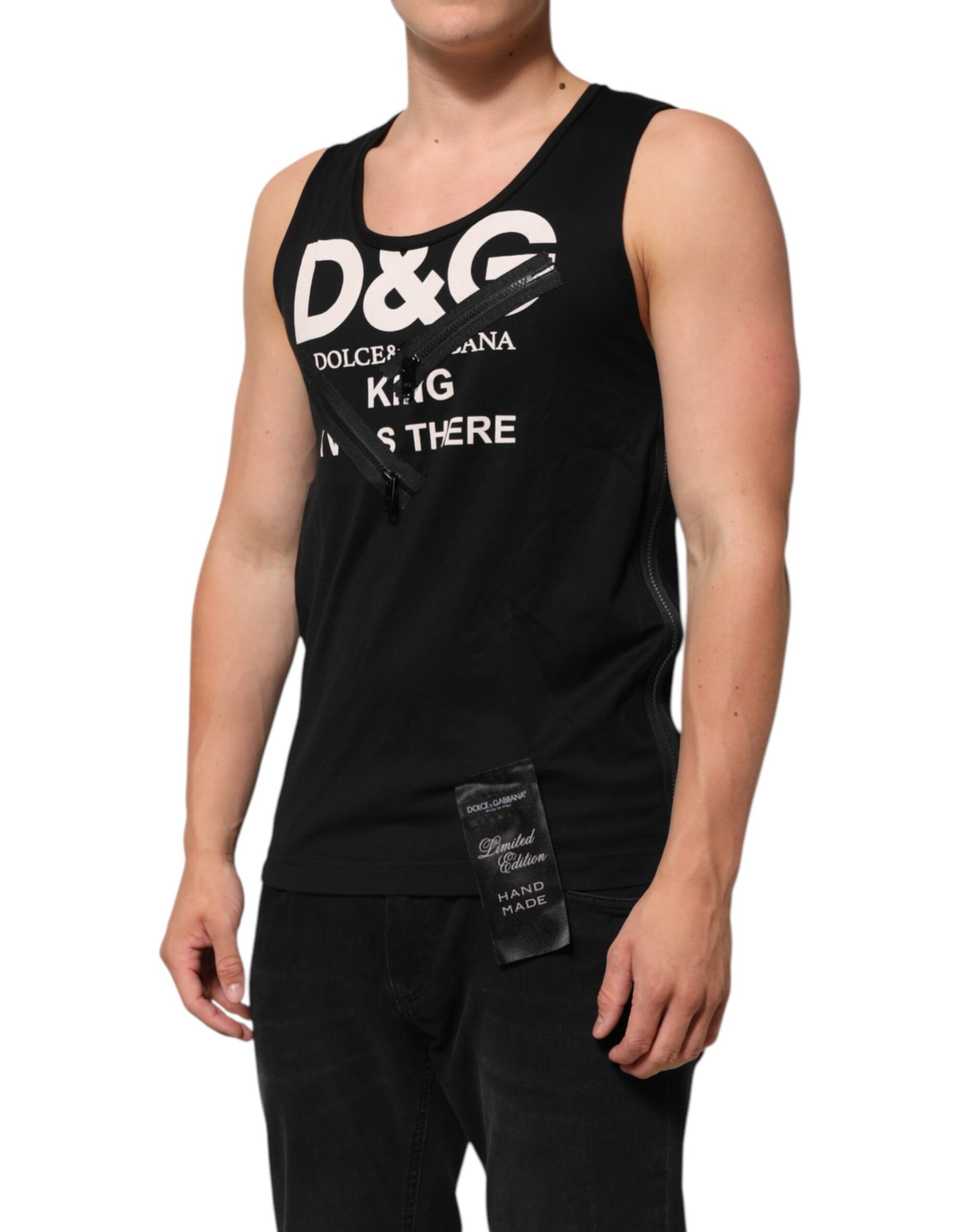 Dolce & Gabbana Black Cotton Sleeveless Tank Top DG Logo Men T-shirt | Regal Royce