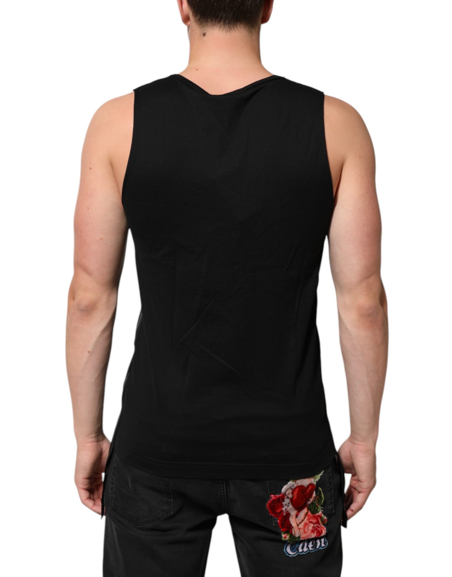 Dolce & Gabbana Black Cotton Sleeveless Tank Top DG Logo Men T-shirt | Regal Royce