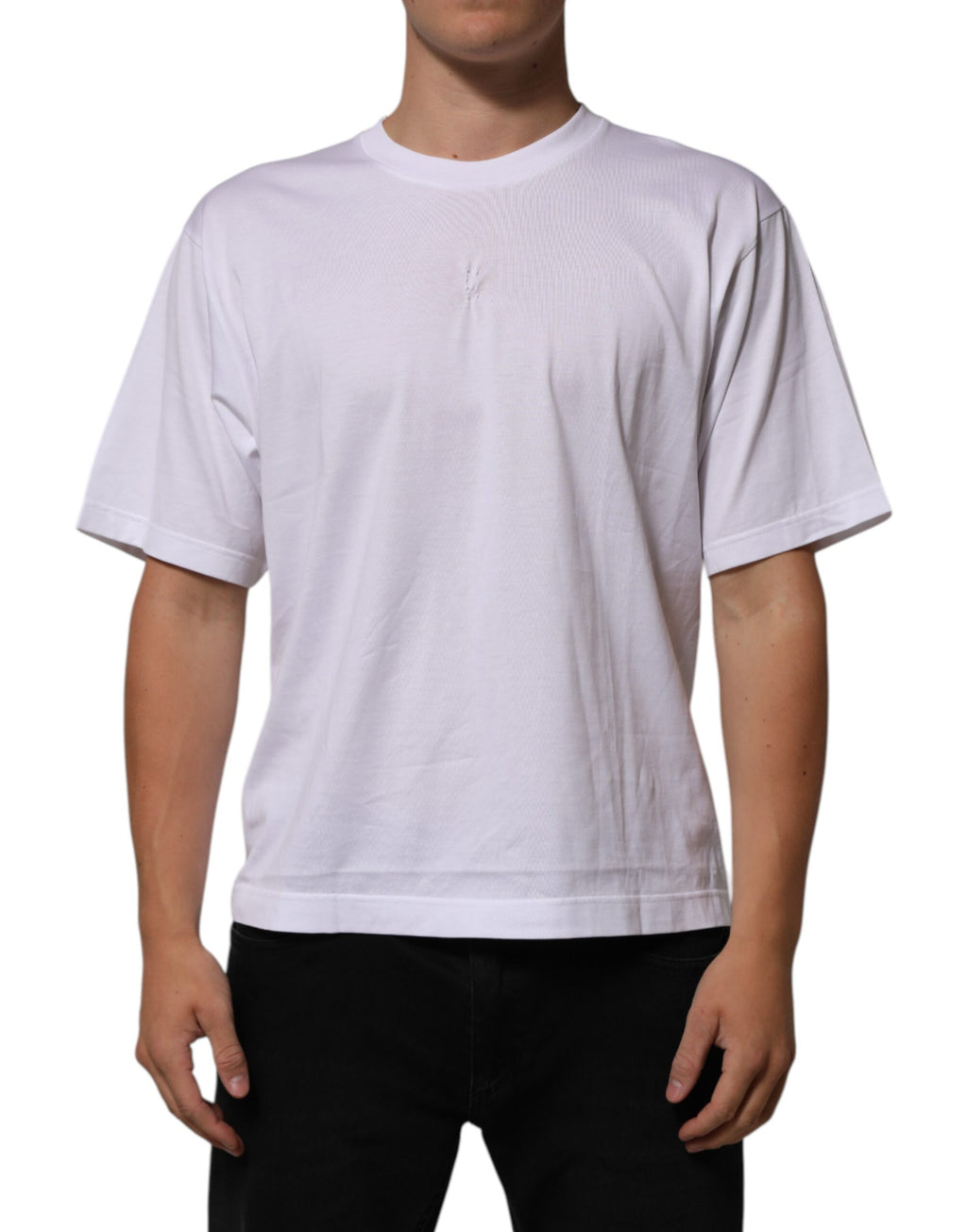Dolce & Gabbana White Cotton Logo Patch Crew Neck Men T-shirt