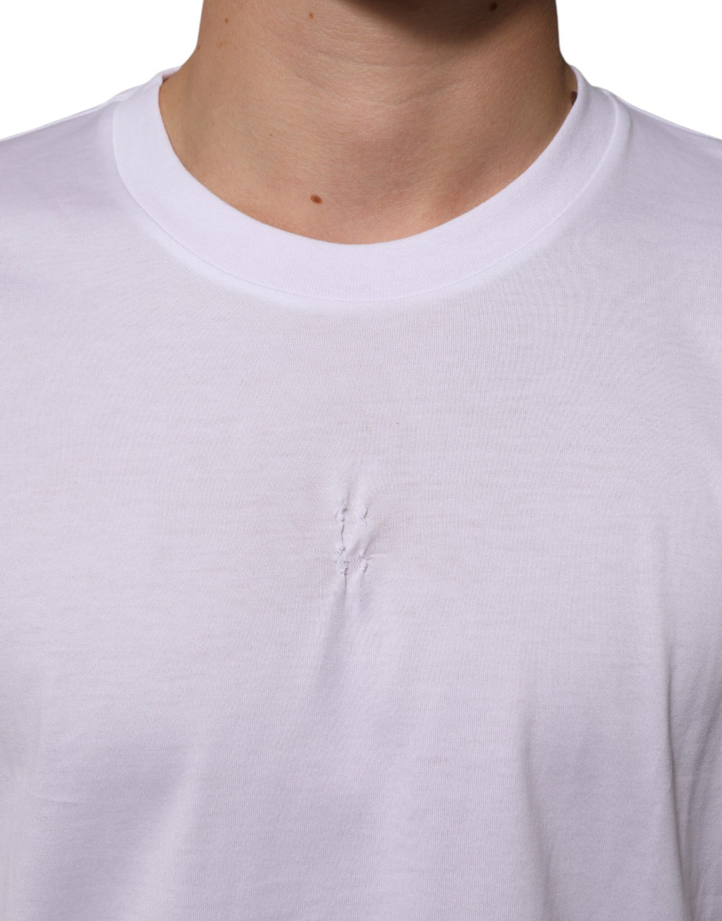 Dolce & Gabbana White Cotton Logo Patch Crew Neck Men T-shirt