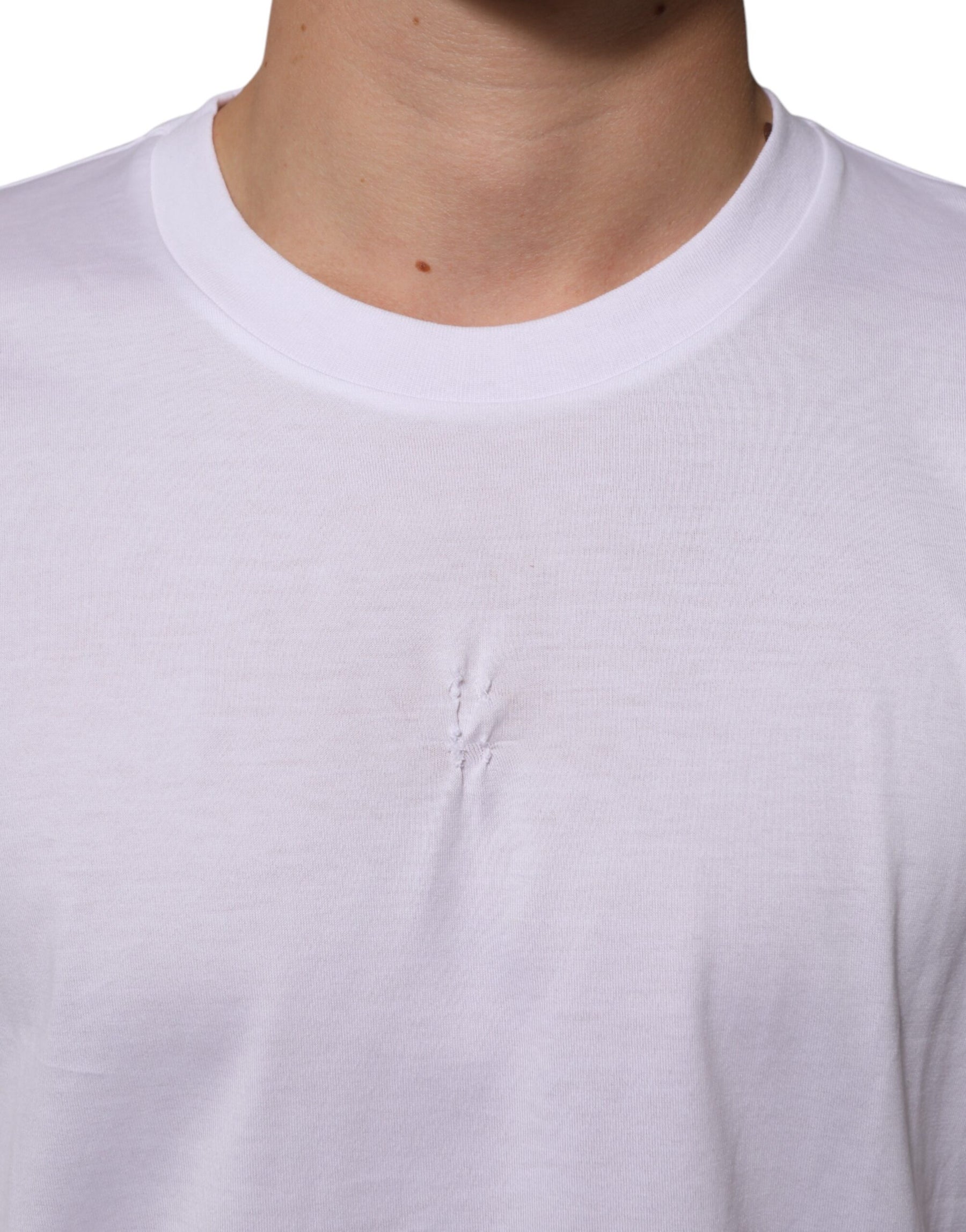 Dolce & Gabbana White Cotton Logo Patch Crew Neck Men T-shirt | Regal Royce