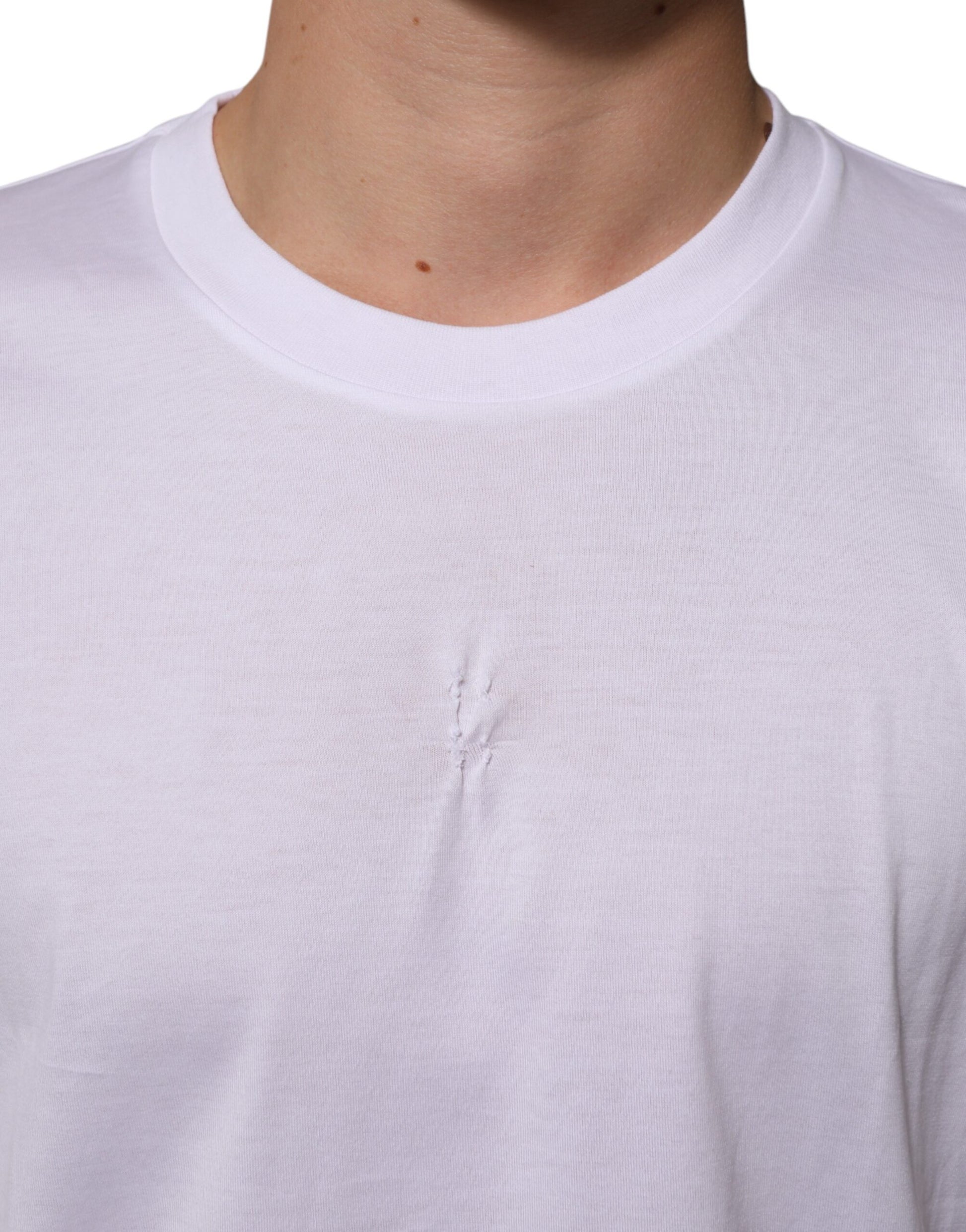 Dolce & Gabbana White Cotton Logo Patch Crew Neck Men T-shirt