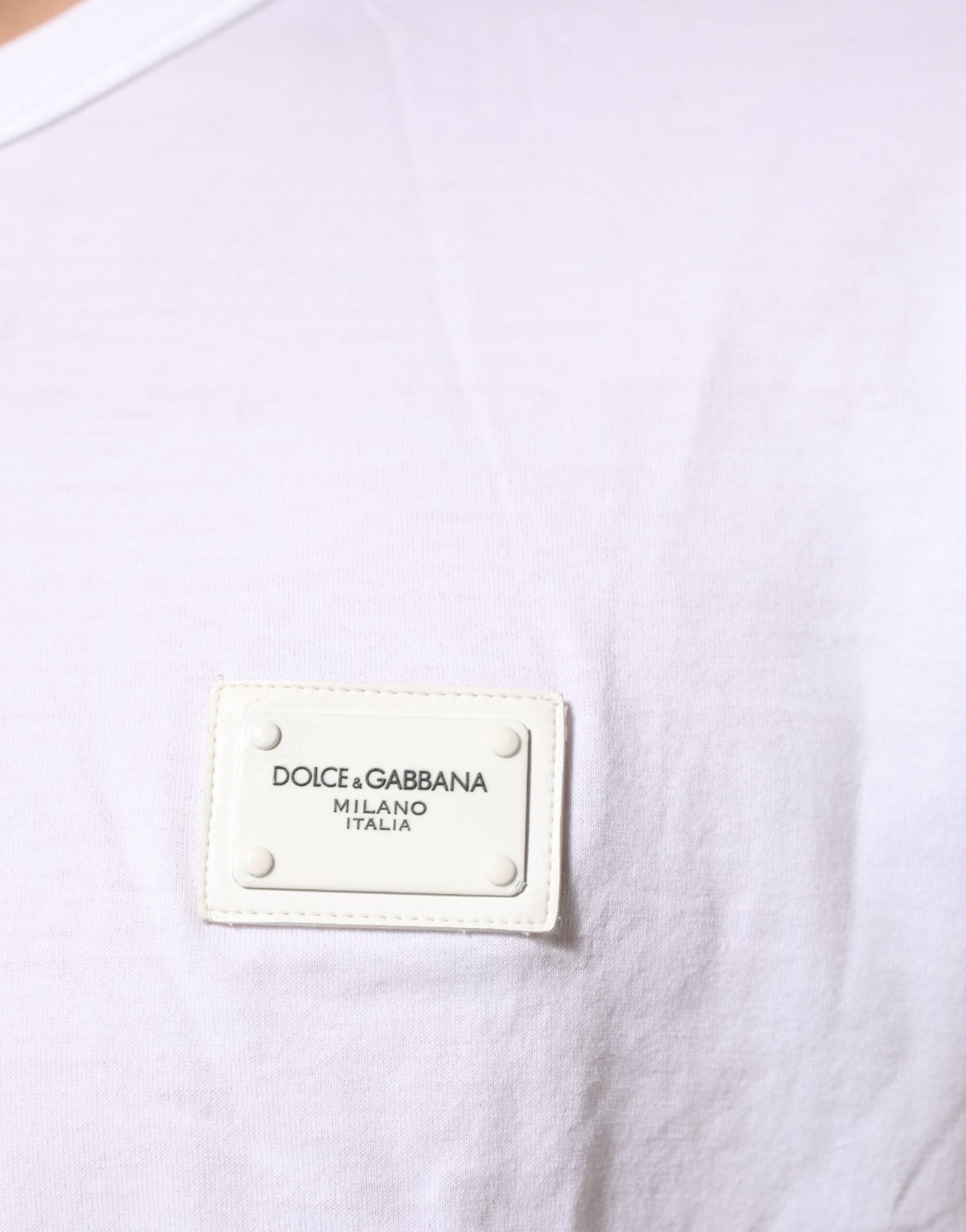 Dolce & Gabbana White Logo Plaque Cotton Crew Neck T-shirt | Regal Royce