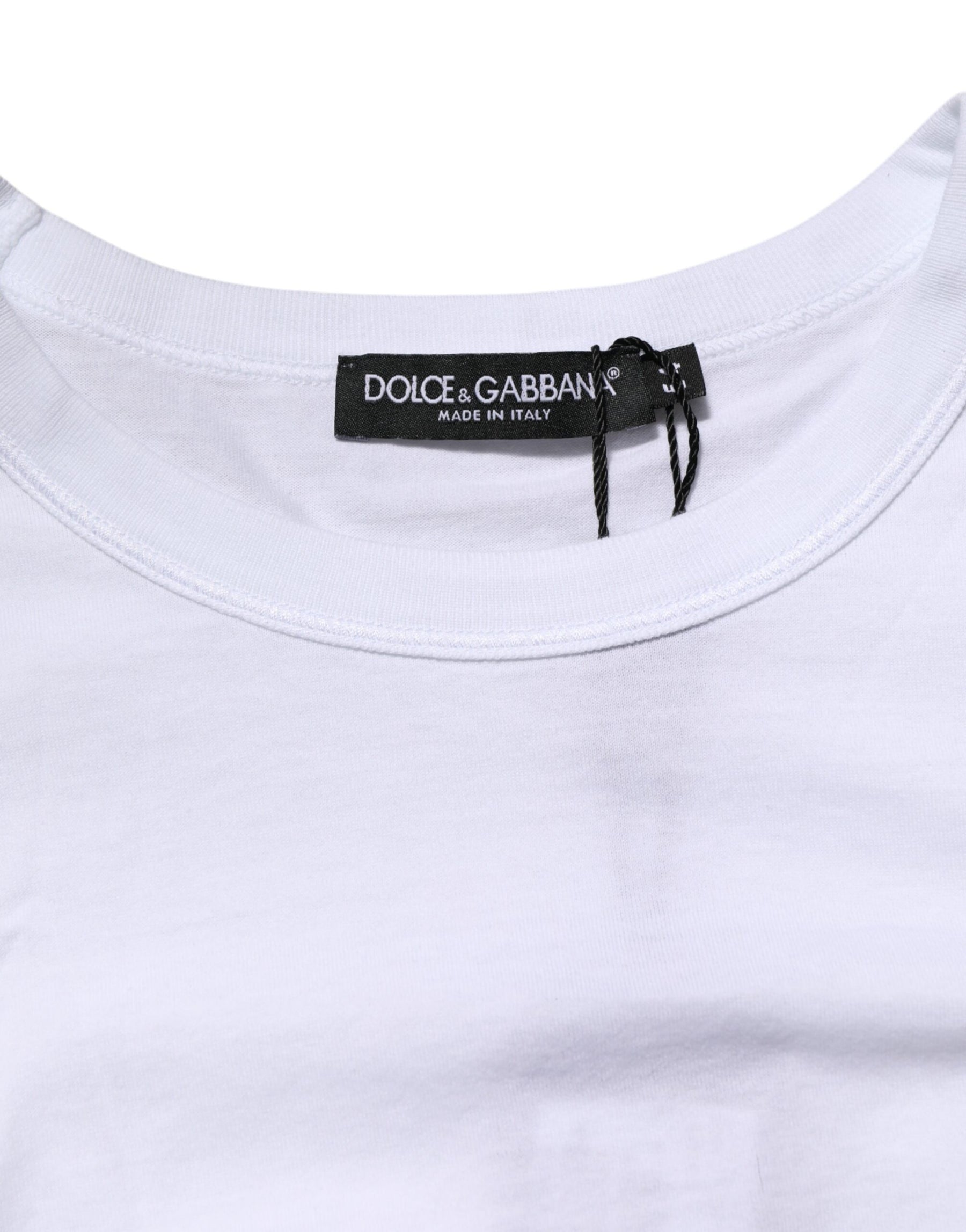 Dolce & Gabbana White Logo Plaque Cotton Crew Neck T-shirt | Regal Royce