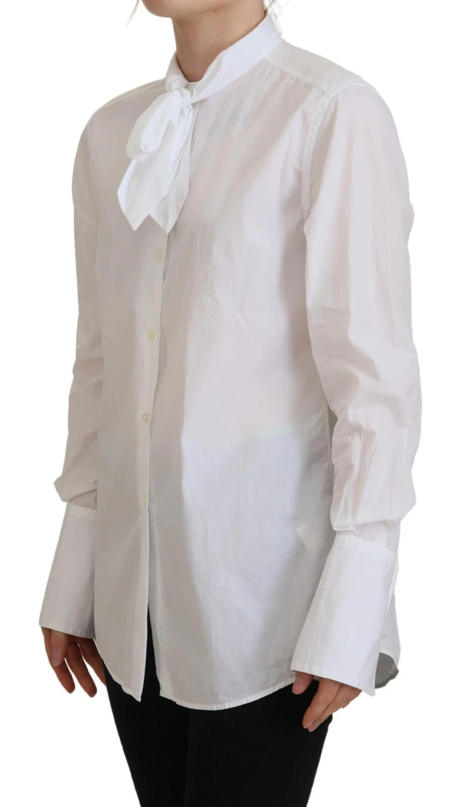Dolce & Gabbana White Cotton Collared Long Sleeves Formal Top | Regal Royce