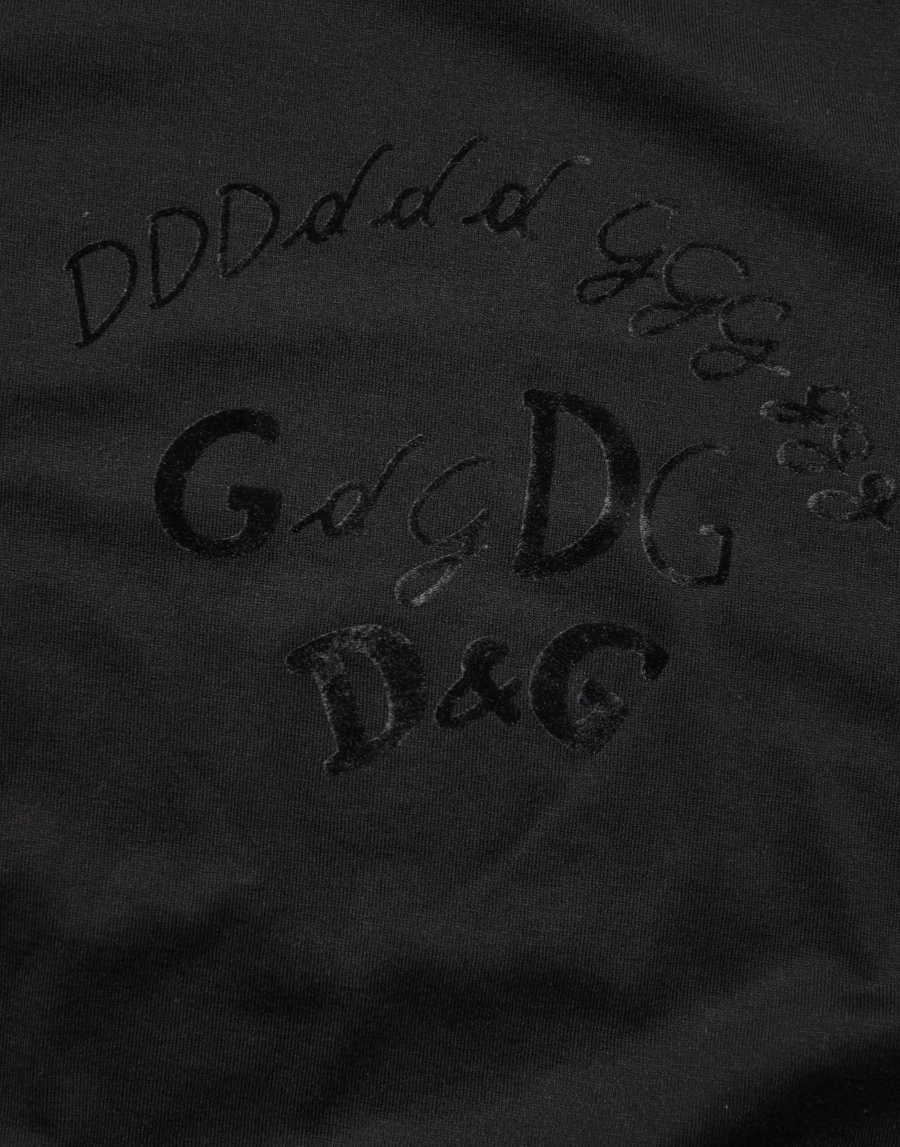 Dolce & Gabbana Black Cotton Velvet Logo Print Men T-shirt | Regal Royce