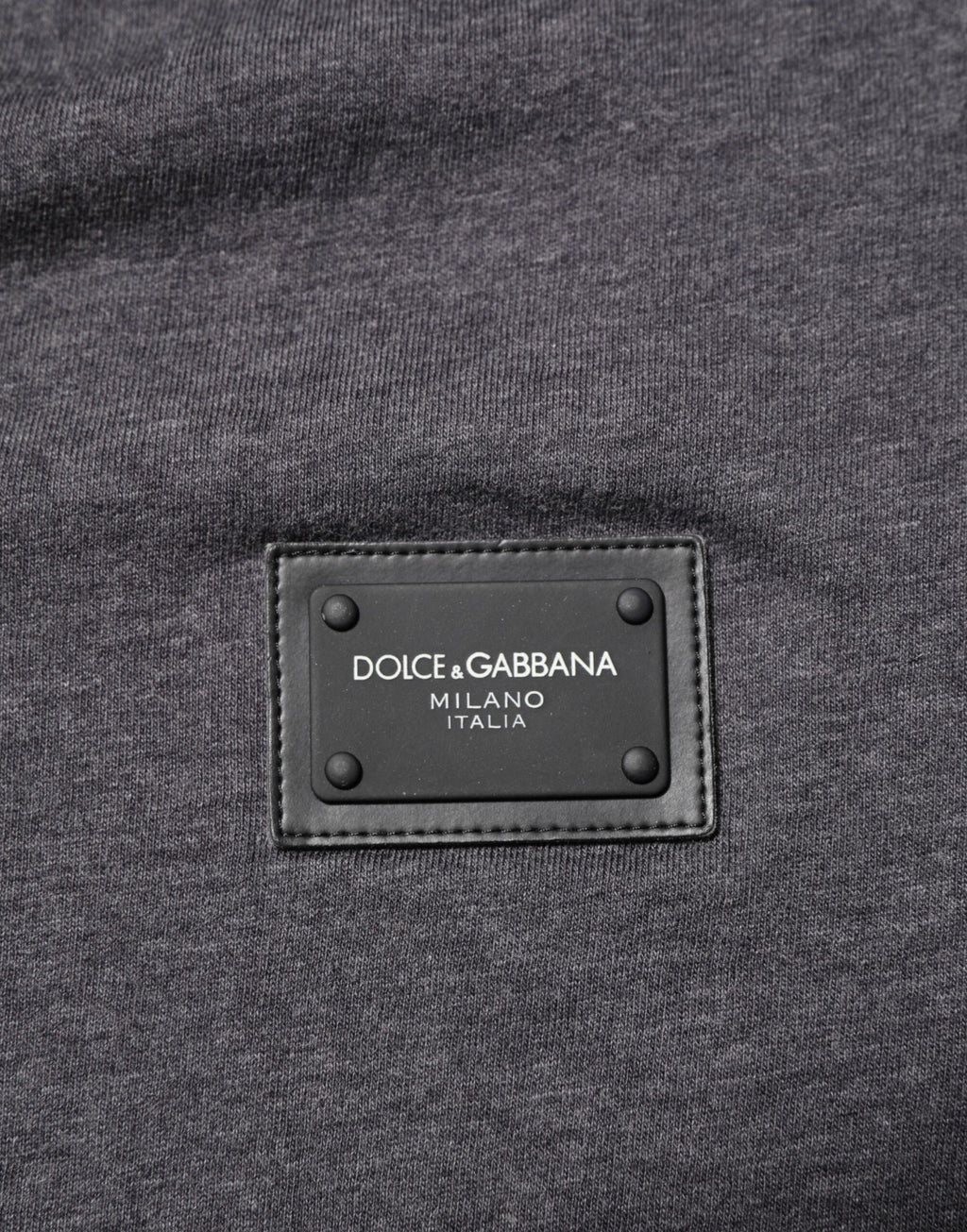 Dolce & Gabbana Grey Cotton V-Neck Logo Plaque Melange T-Shirt