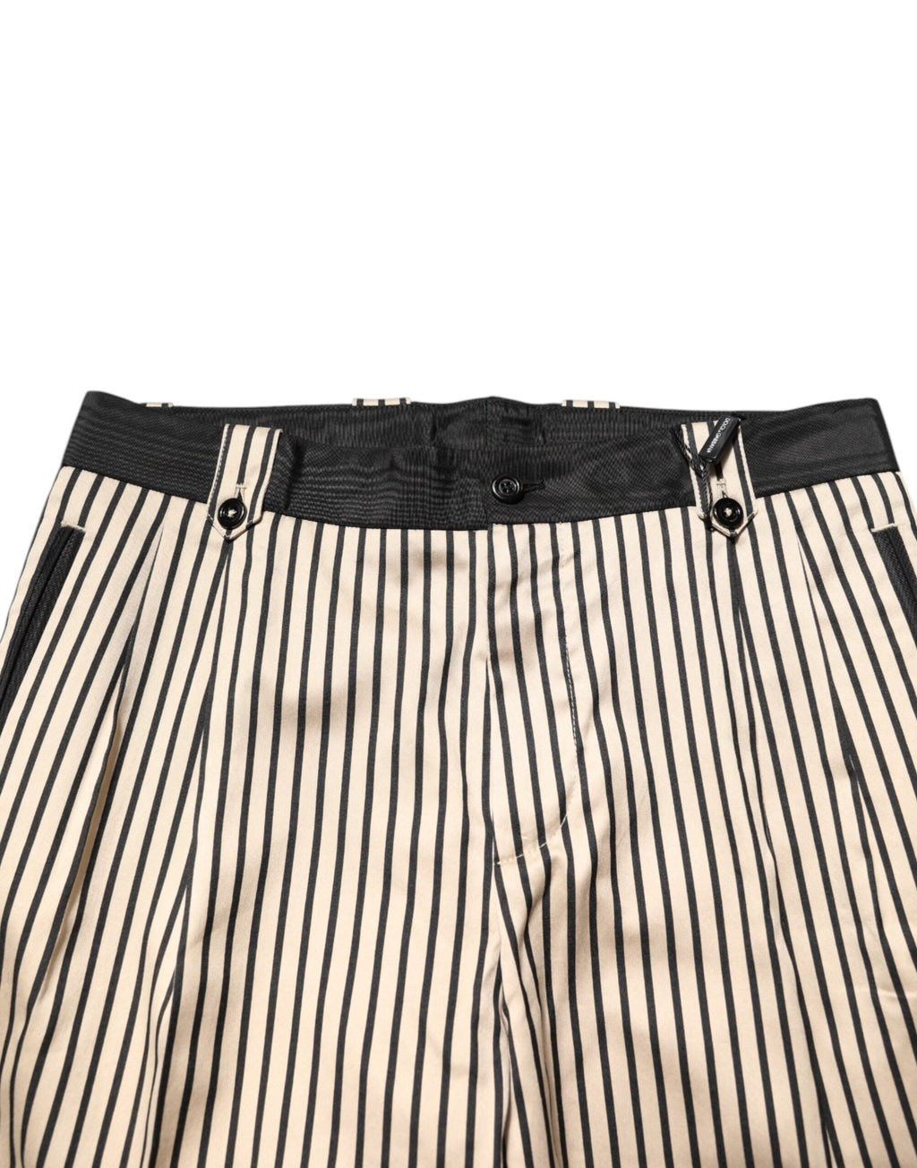 Dolce & Gabbana Beige Black Striped Cotton Slim Fit Trousers Pants