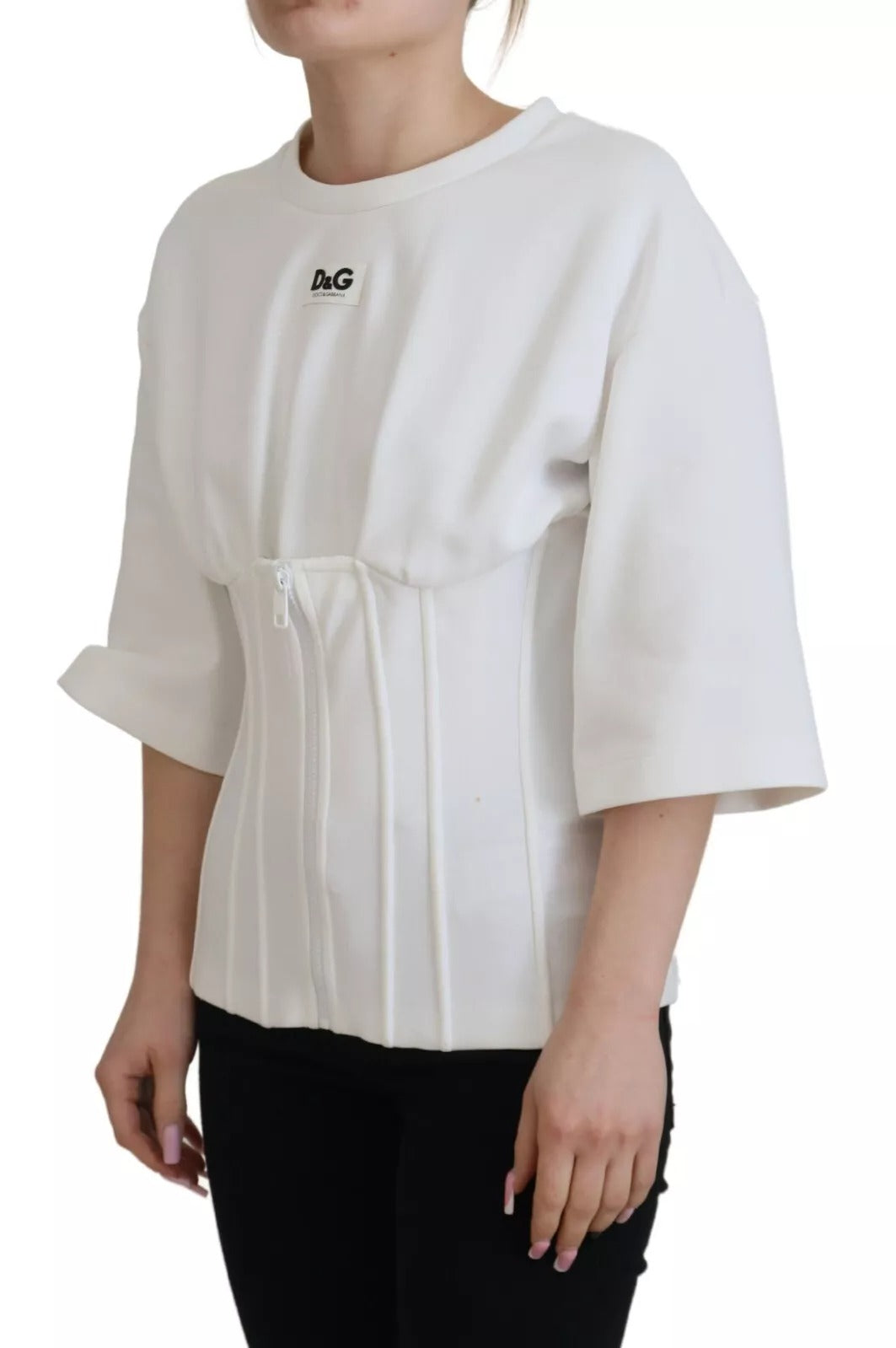 Dolce & Gabbana White Cotton Corset Stretch Top  T-shirt | Regal Royce