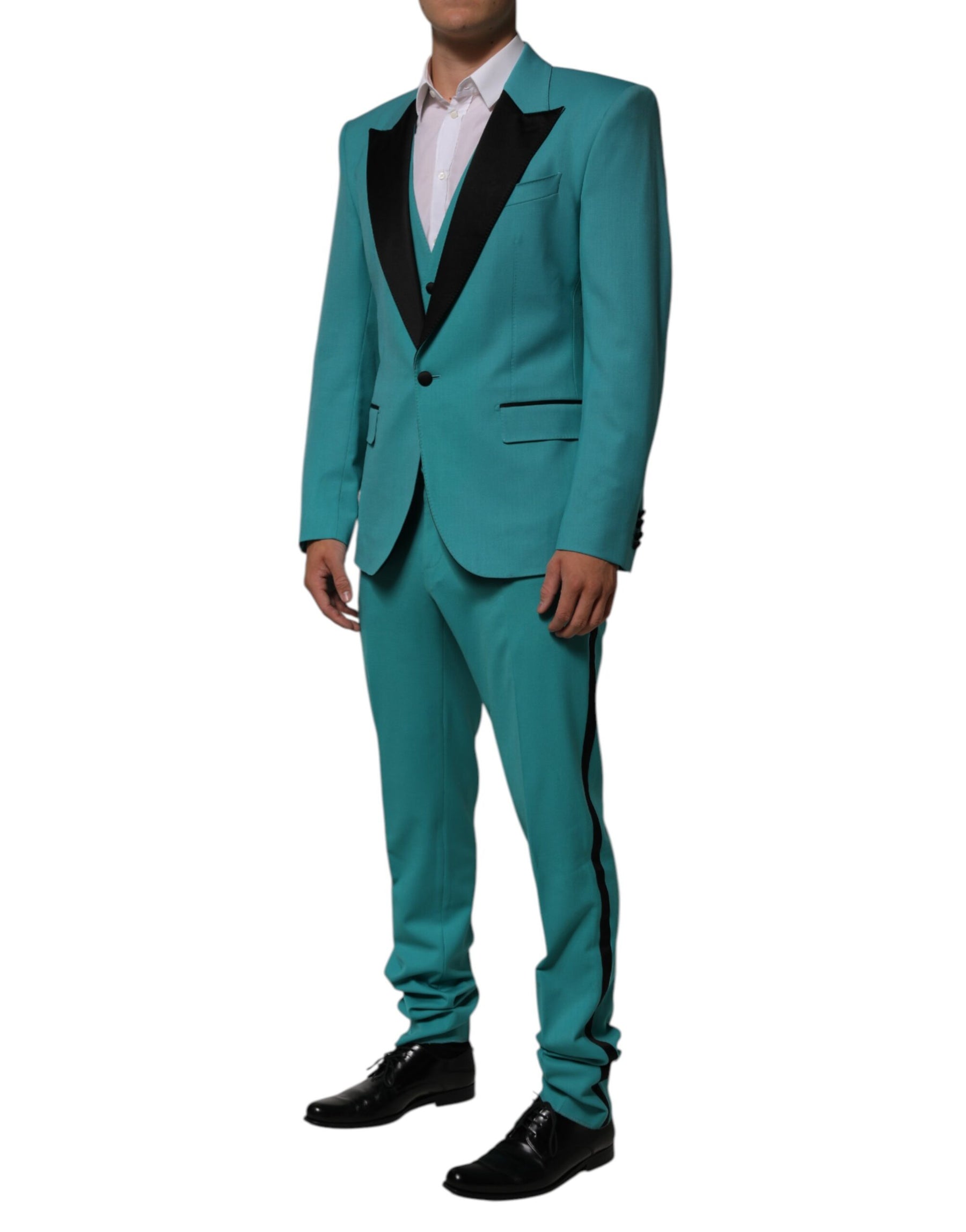 Dolce & Gabbana Cyan 3 Piece Wool Silk Blend Suit SICILIA | Regal Royce
